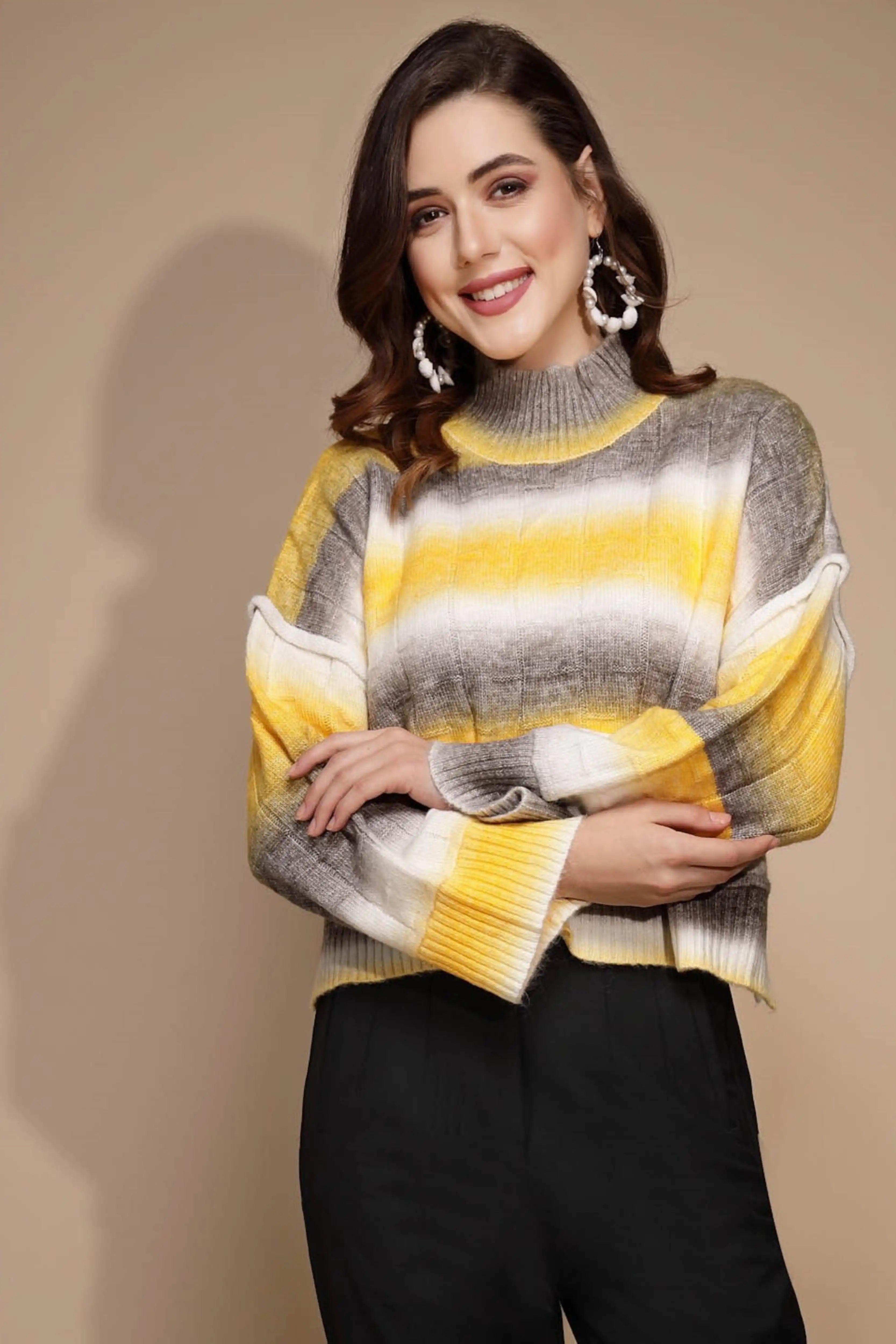 Yellow Solid Acrylic Pullover