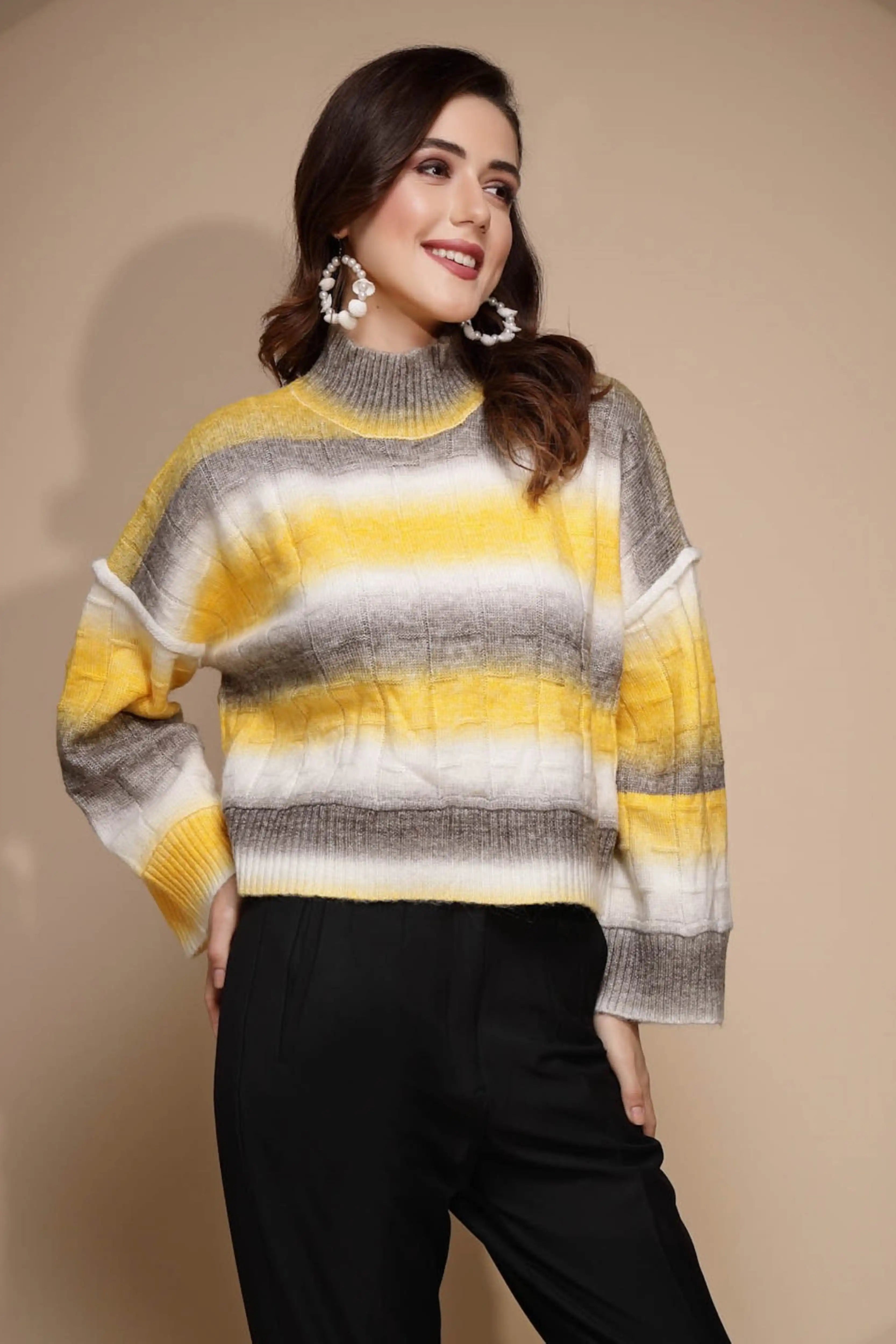 Yellow Solid Acrylic Pullover