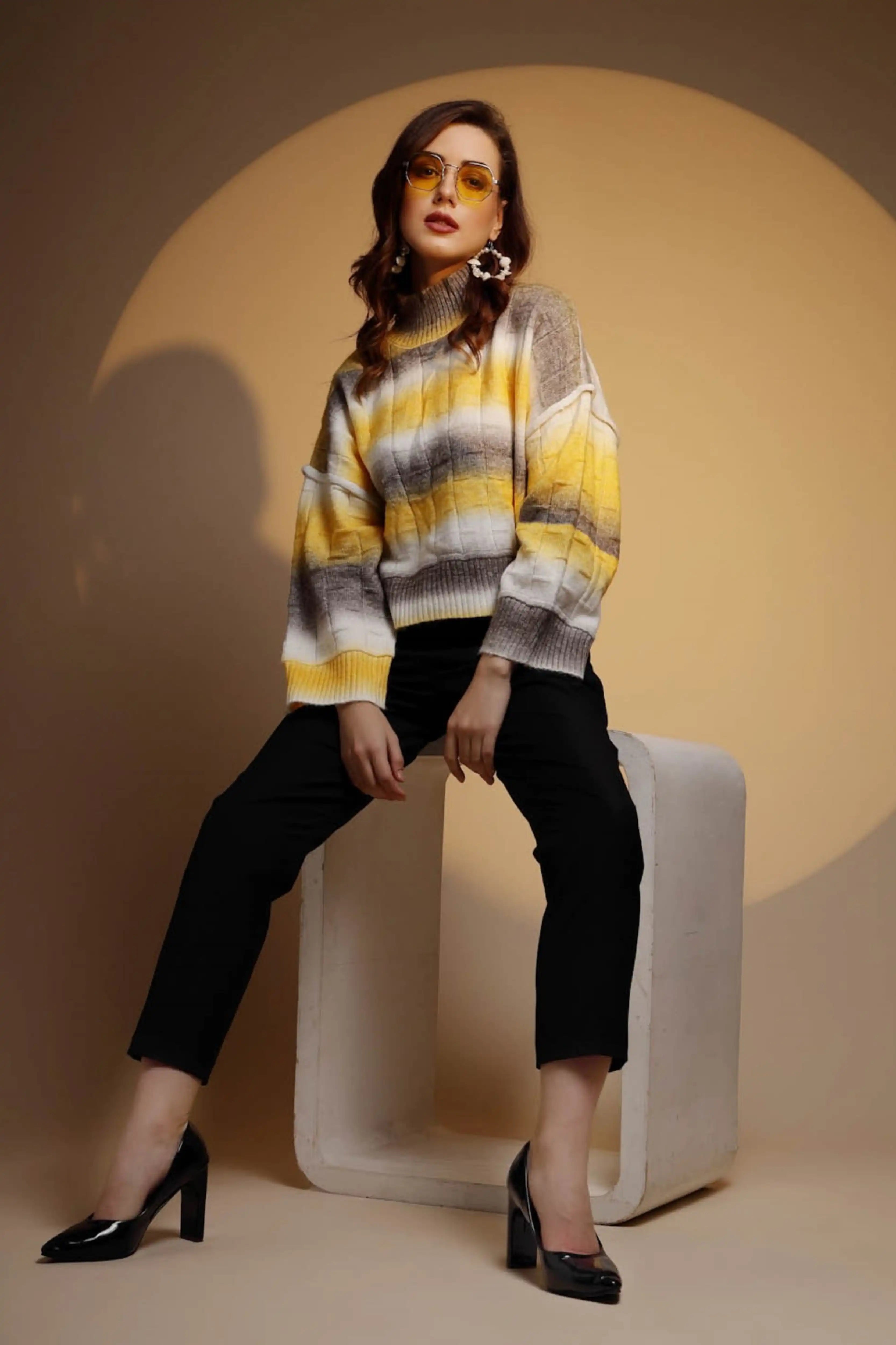 Yellow Solid Acrylic Pullover