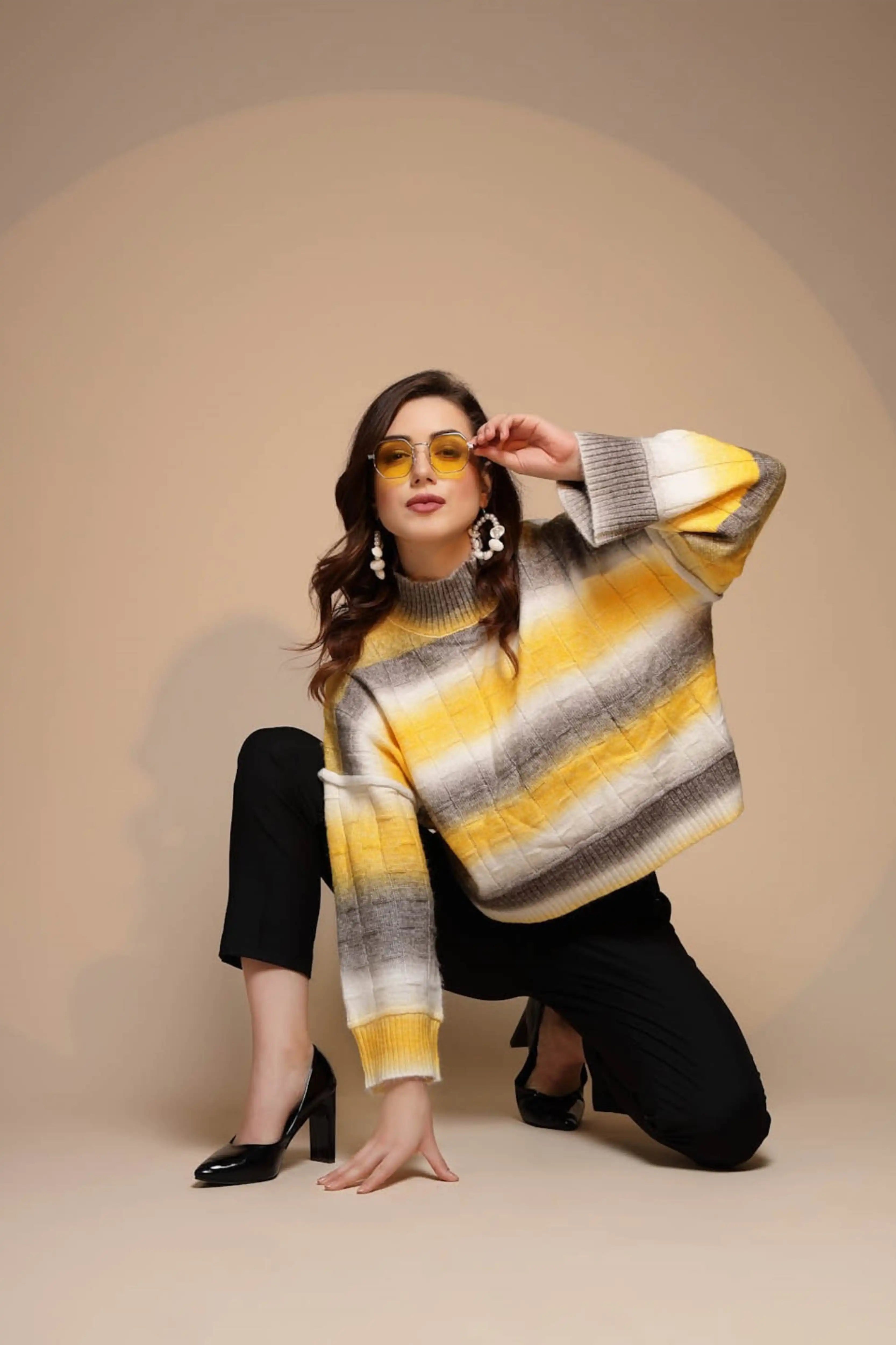 Yellow Solid Acrylic Pullover