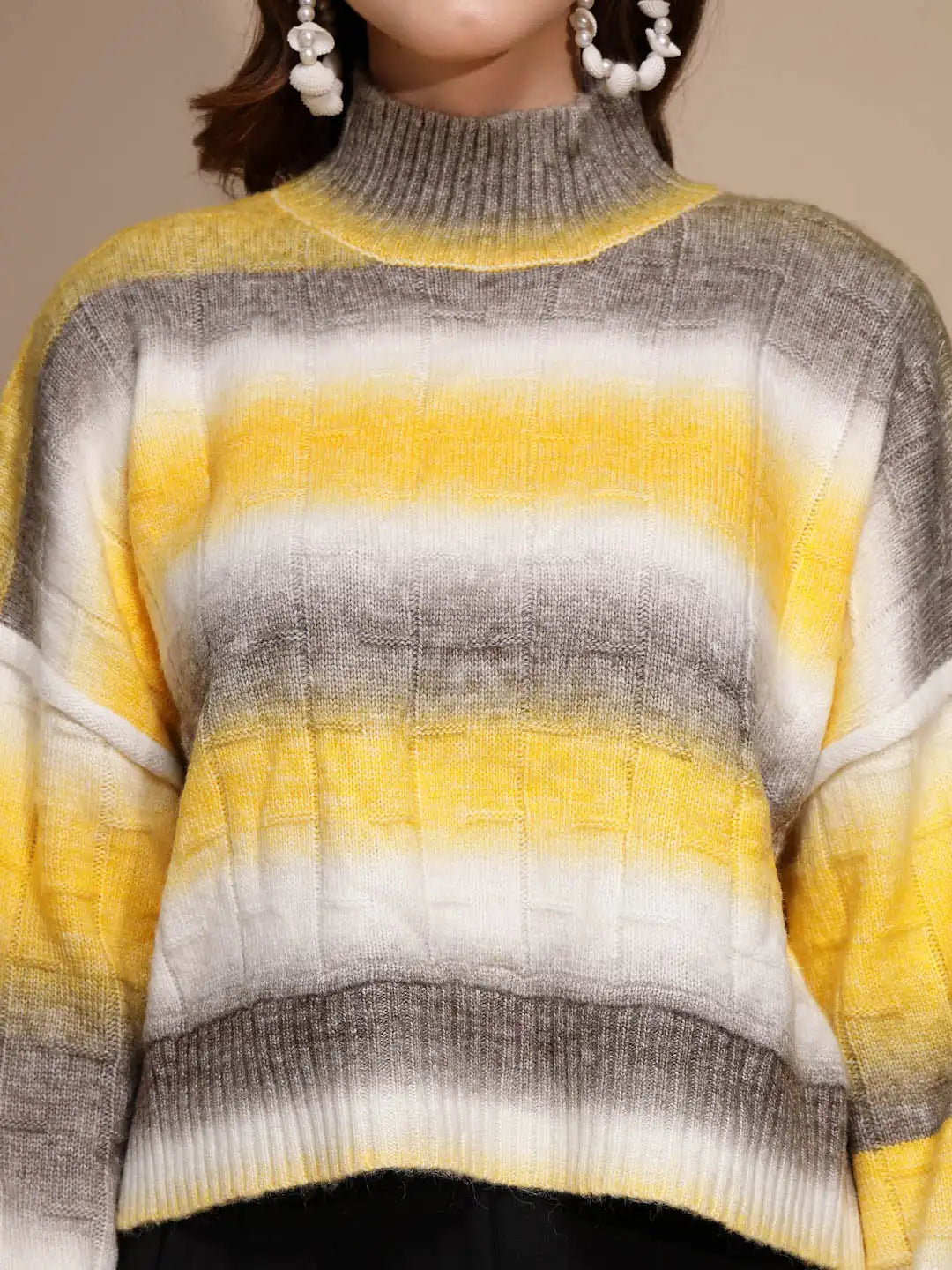 Yellow Solid Turtleneck Acrylic Pullover