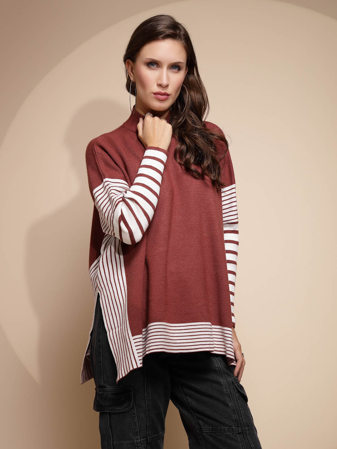 Brick Solid Turtleneck Acrylic Pullover - Global Republic
