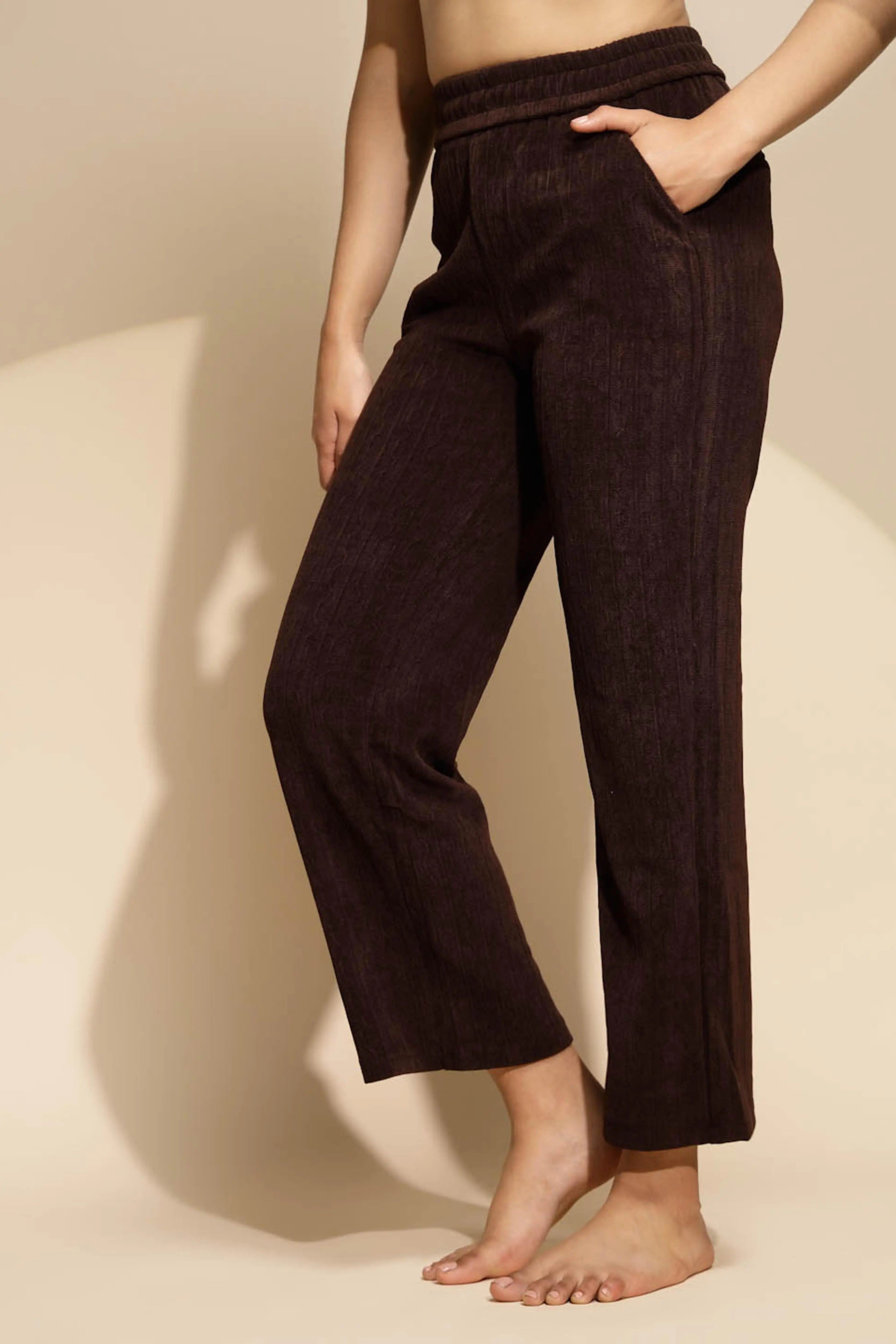 Brown Solid Cotton Blend Lower - Global Republic