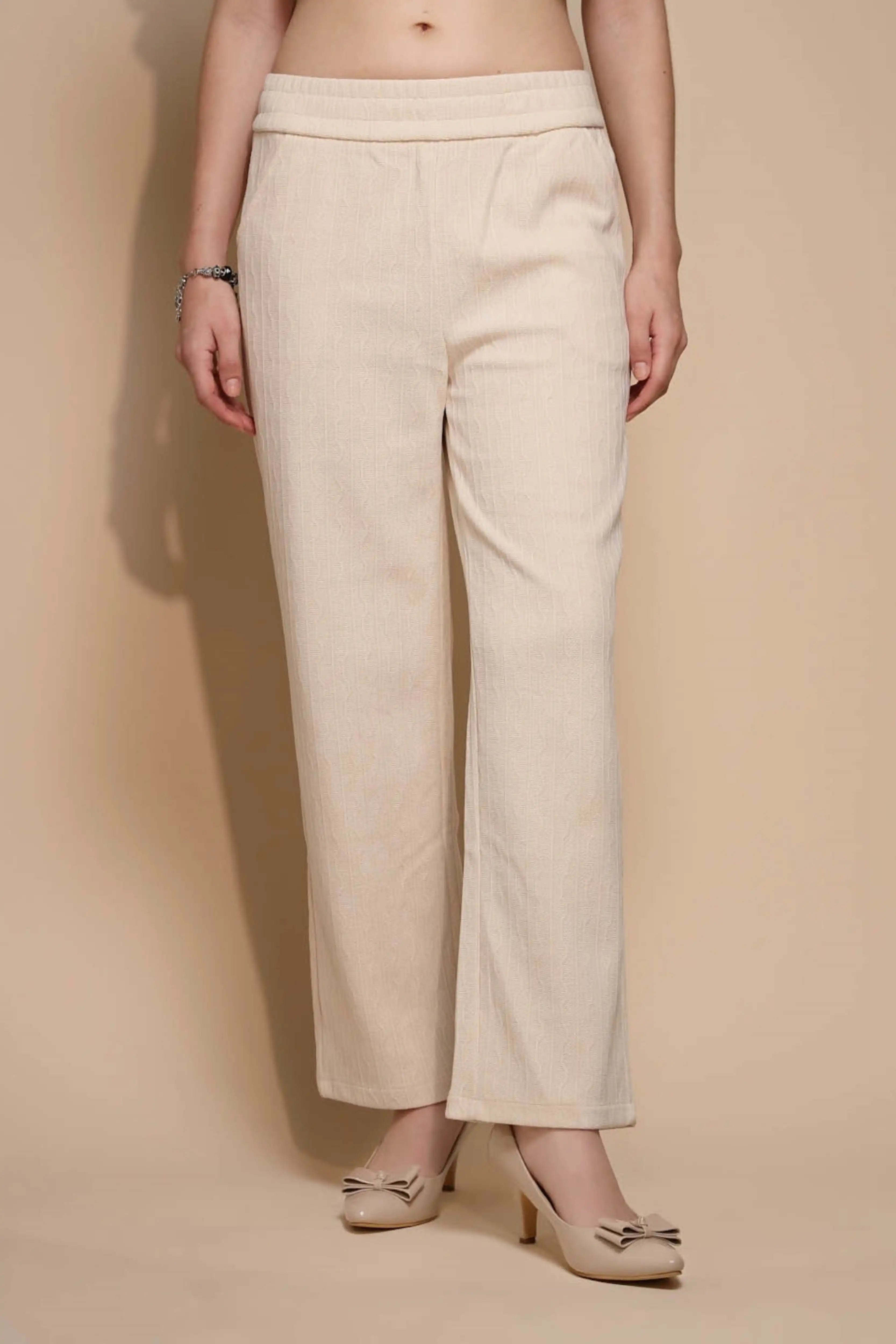 White Solid High Rise Cotton Blend Lower