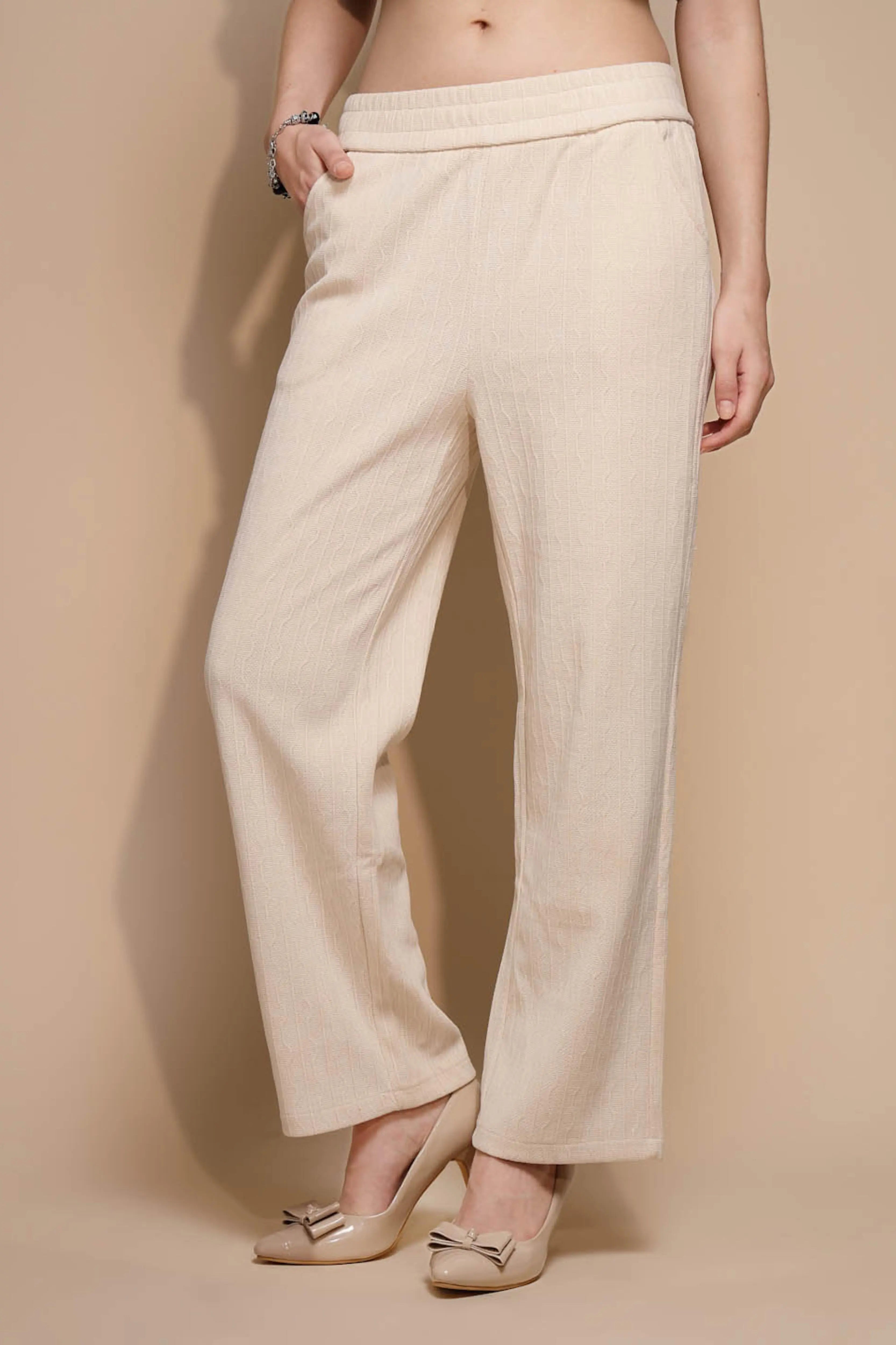 White Solid High Rise Cotton Blend Lower - Global Republic