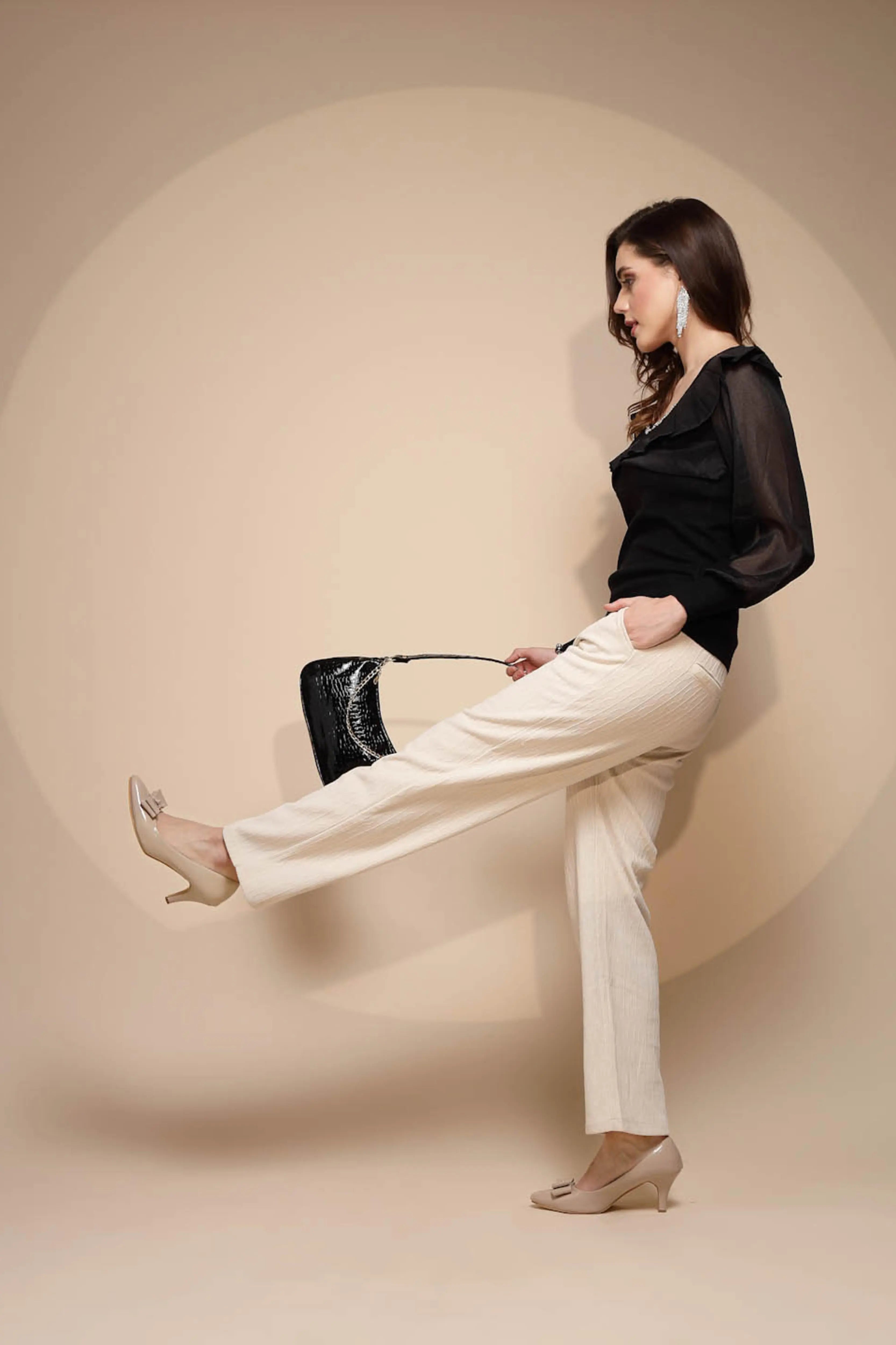 White Solid High Rise Cotton Blend Lower - Global Republic