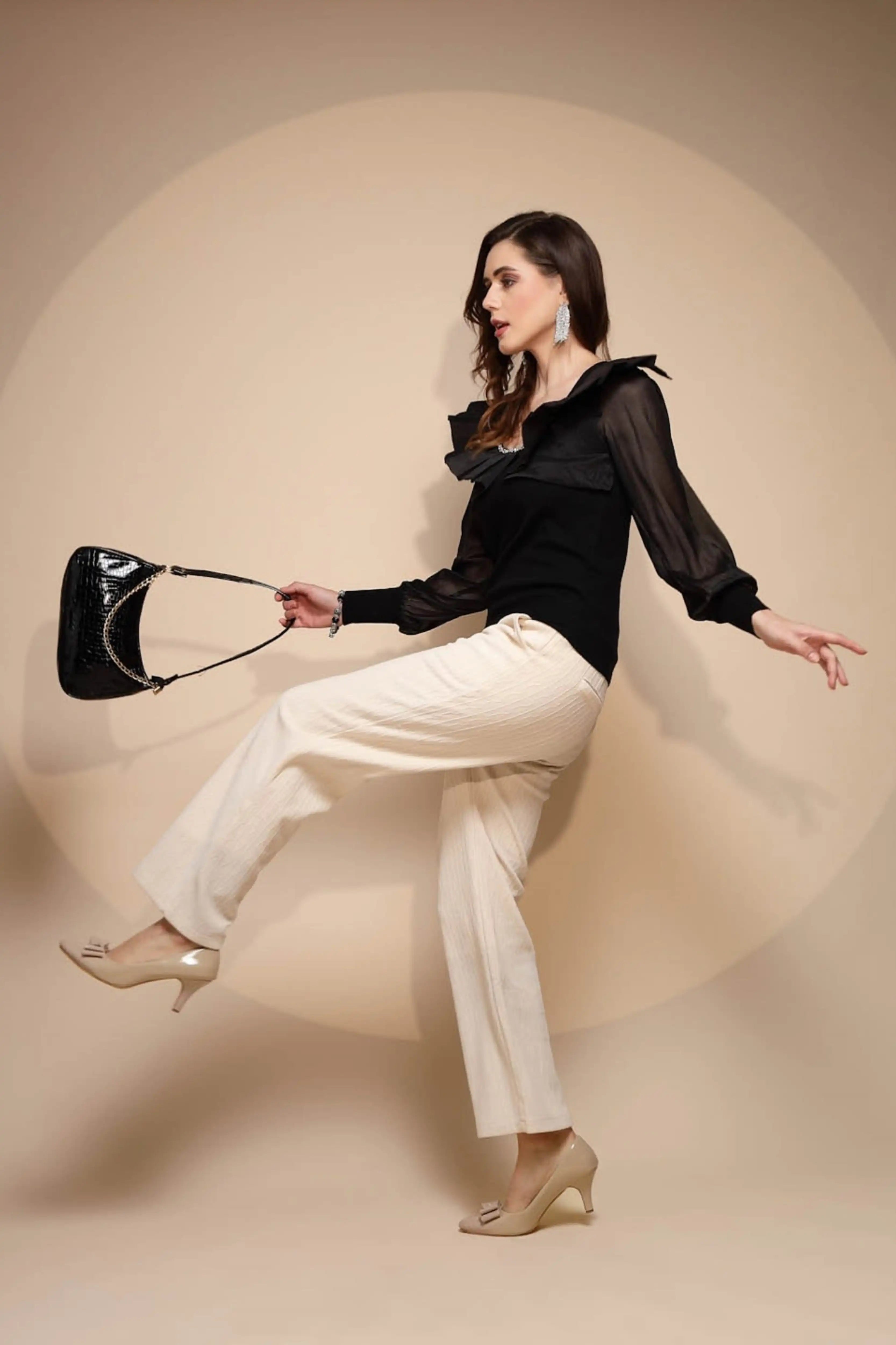 White Solid High Rise Cotton Blend Lower