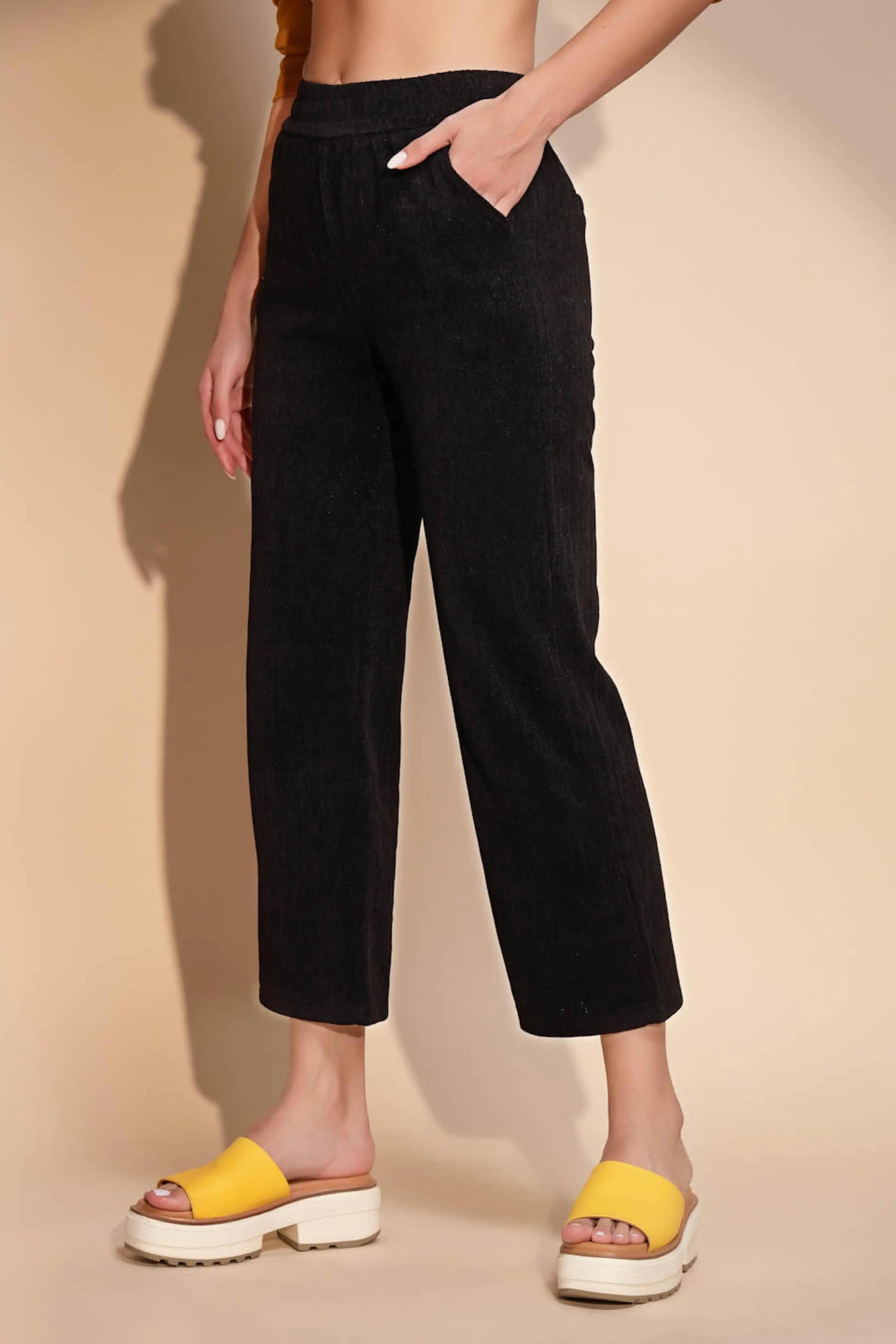 Black Cotton Blend Relaxed fit Lower - Global Republic