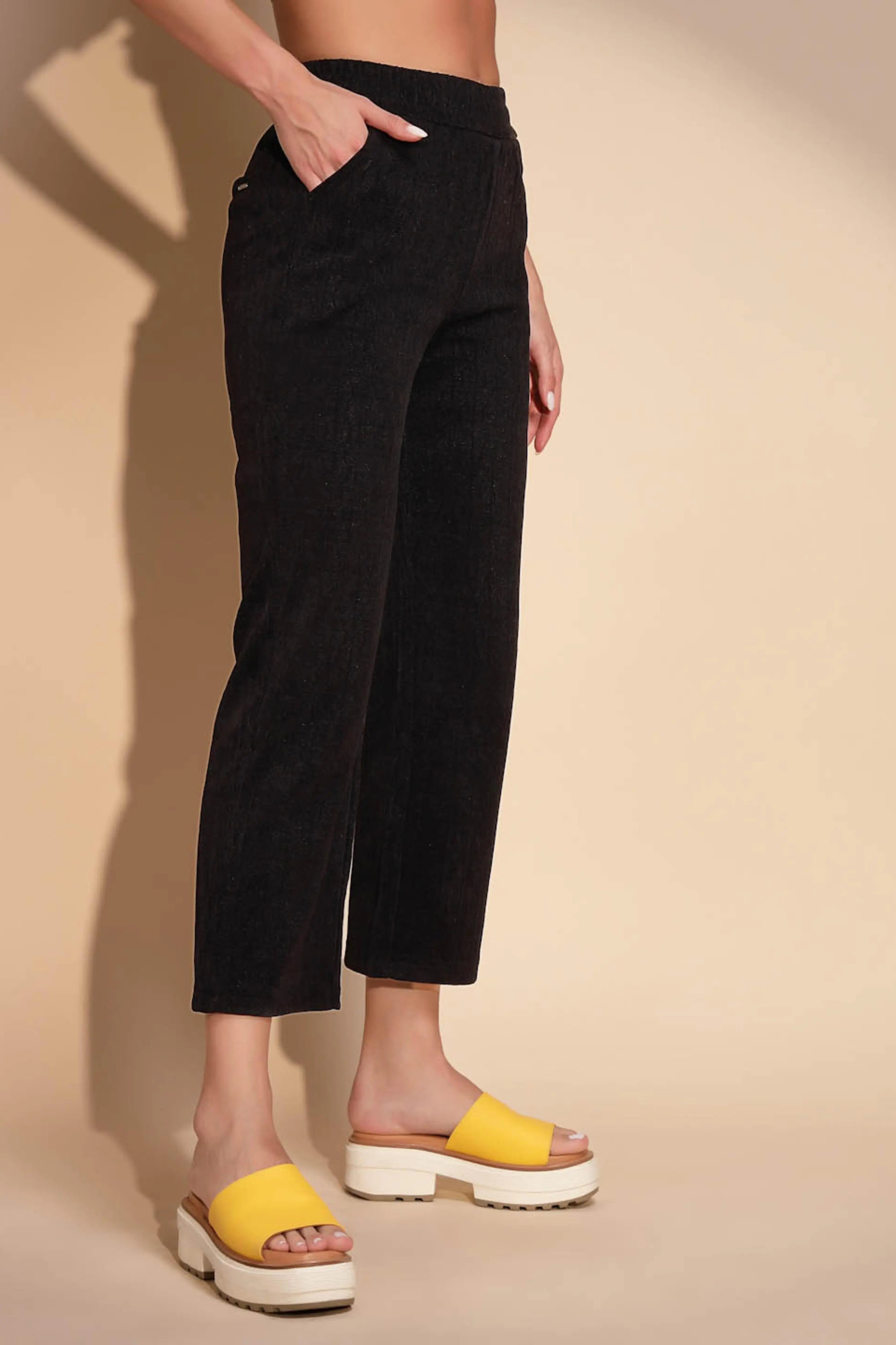 Black Cotton Blend Relaxed fit Lower - Global Republic