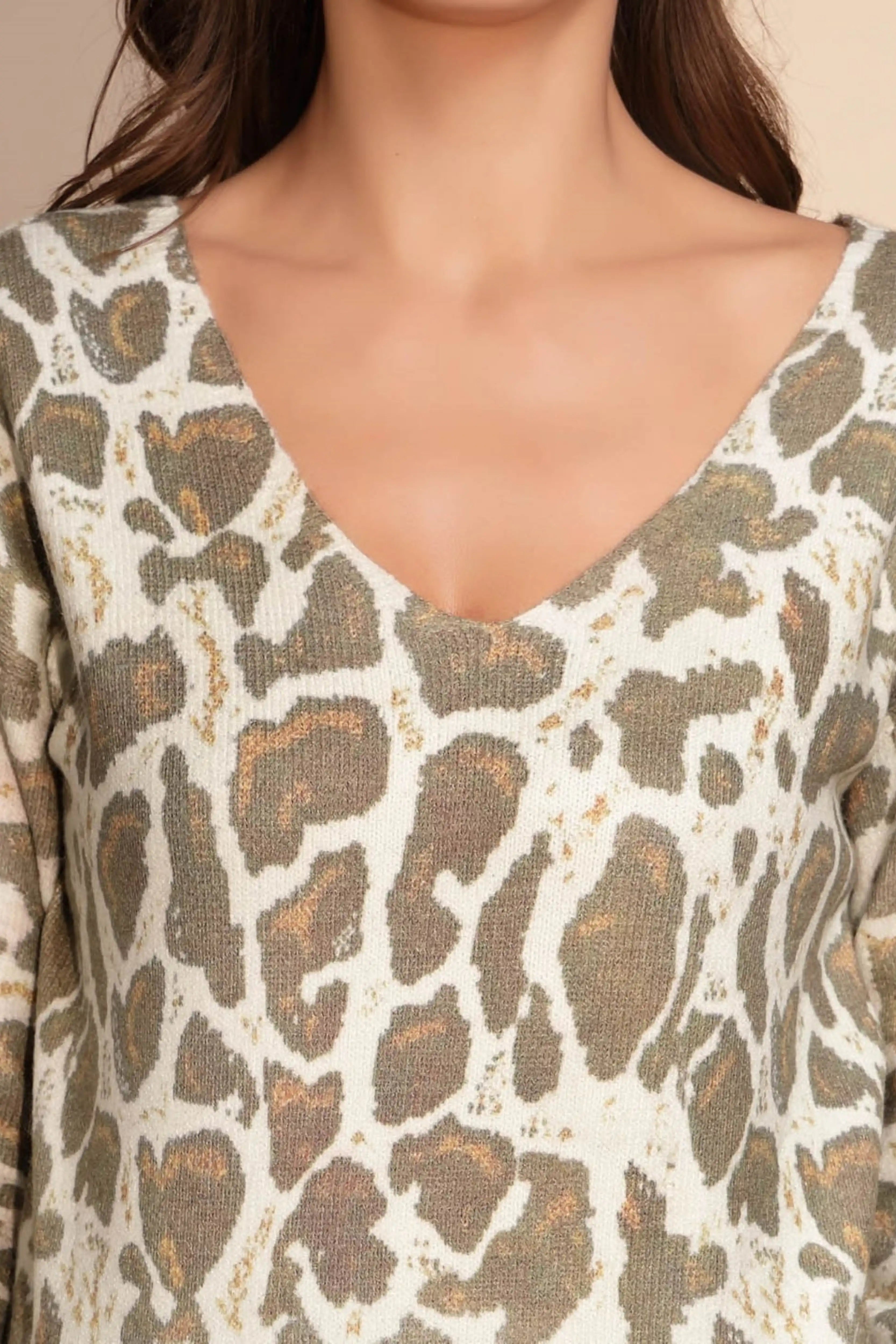 Brown Wool Blend V-Neck Pullover