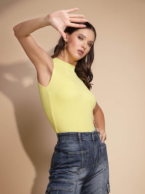 Lime Ribbed Knit Skivvy Top - Global Republic