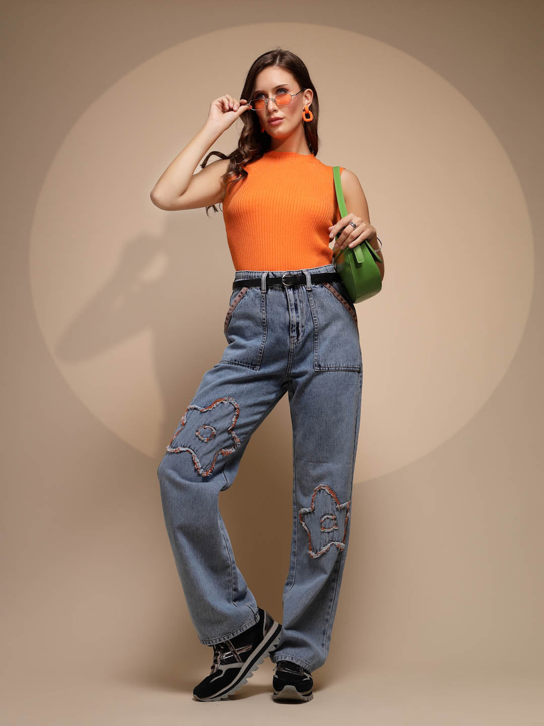 Orange Sleeveless Crew Neck Knit Skivvy - Global Republic