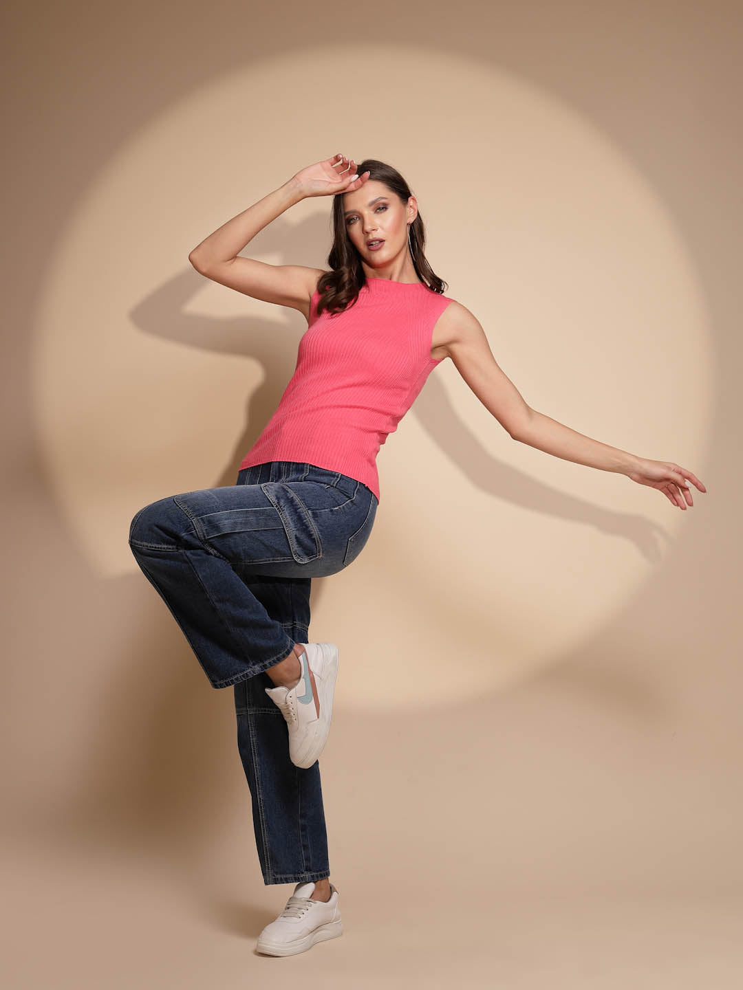 Pink Stretchable Knit Skivvy Top