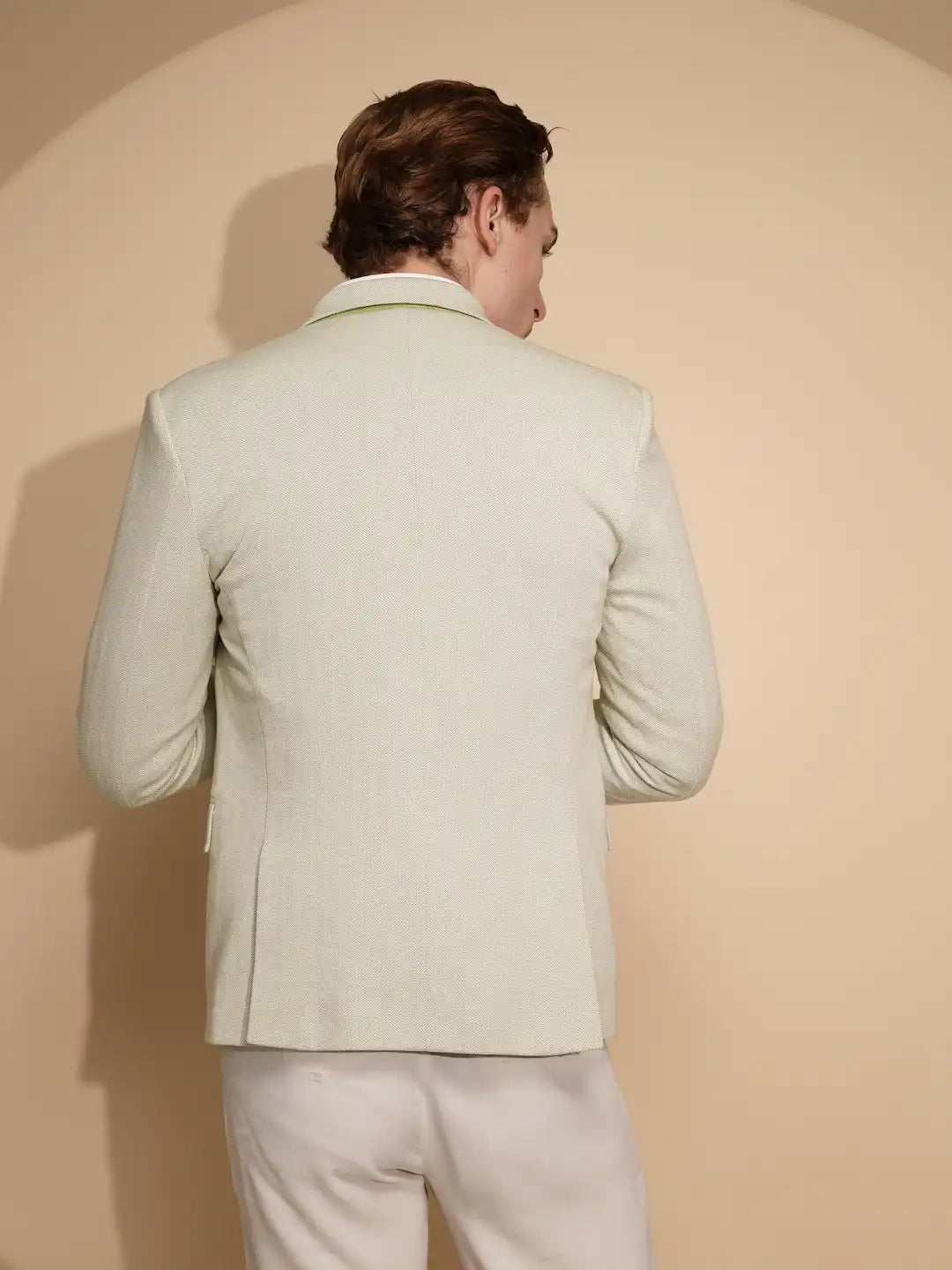 Men Green Solid Full Sleeve Contrast Lapel cotton Blazer - Global Republic