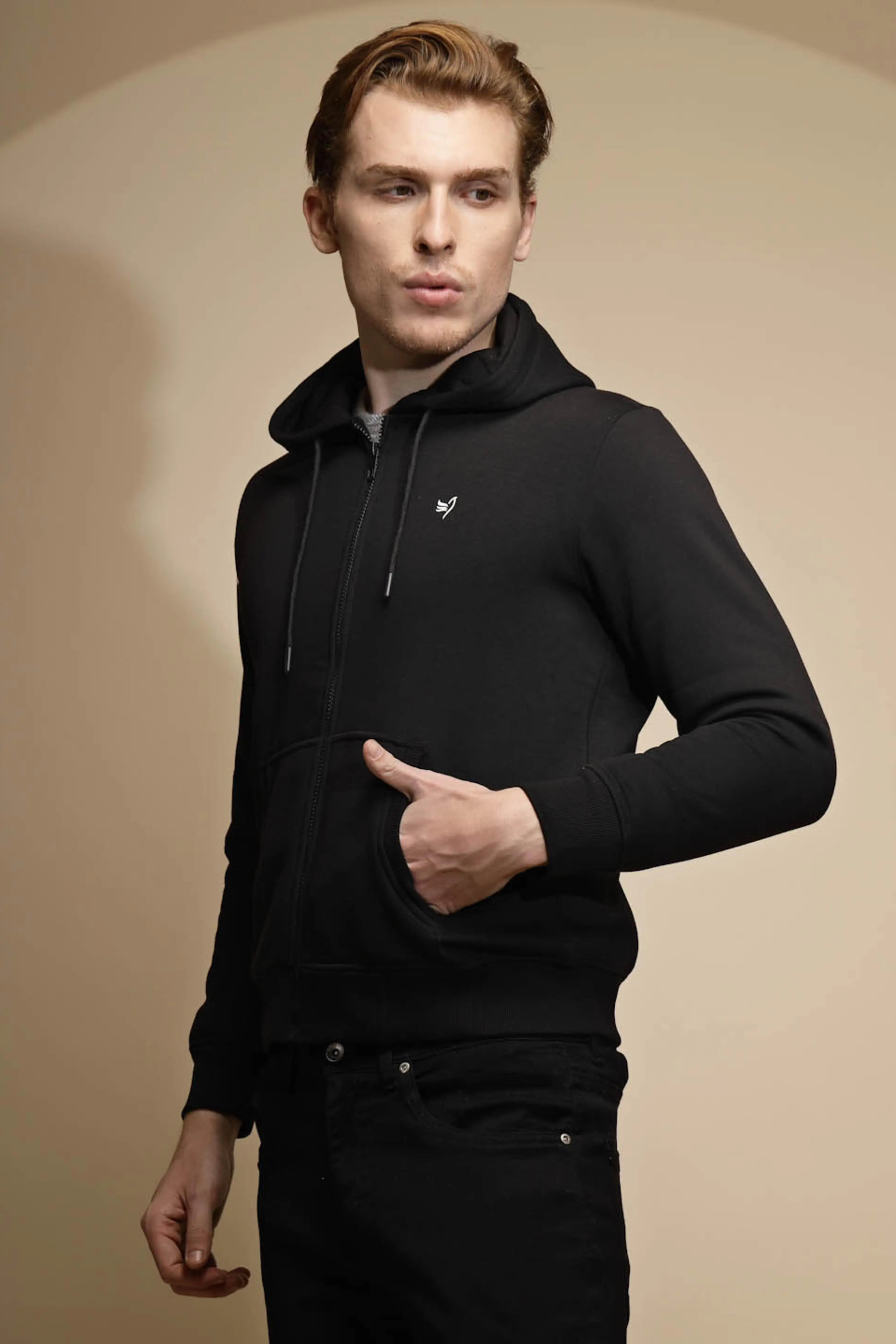 Black Solid Hosiery Hooded Sweatshirt - Global Republic