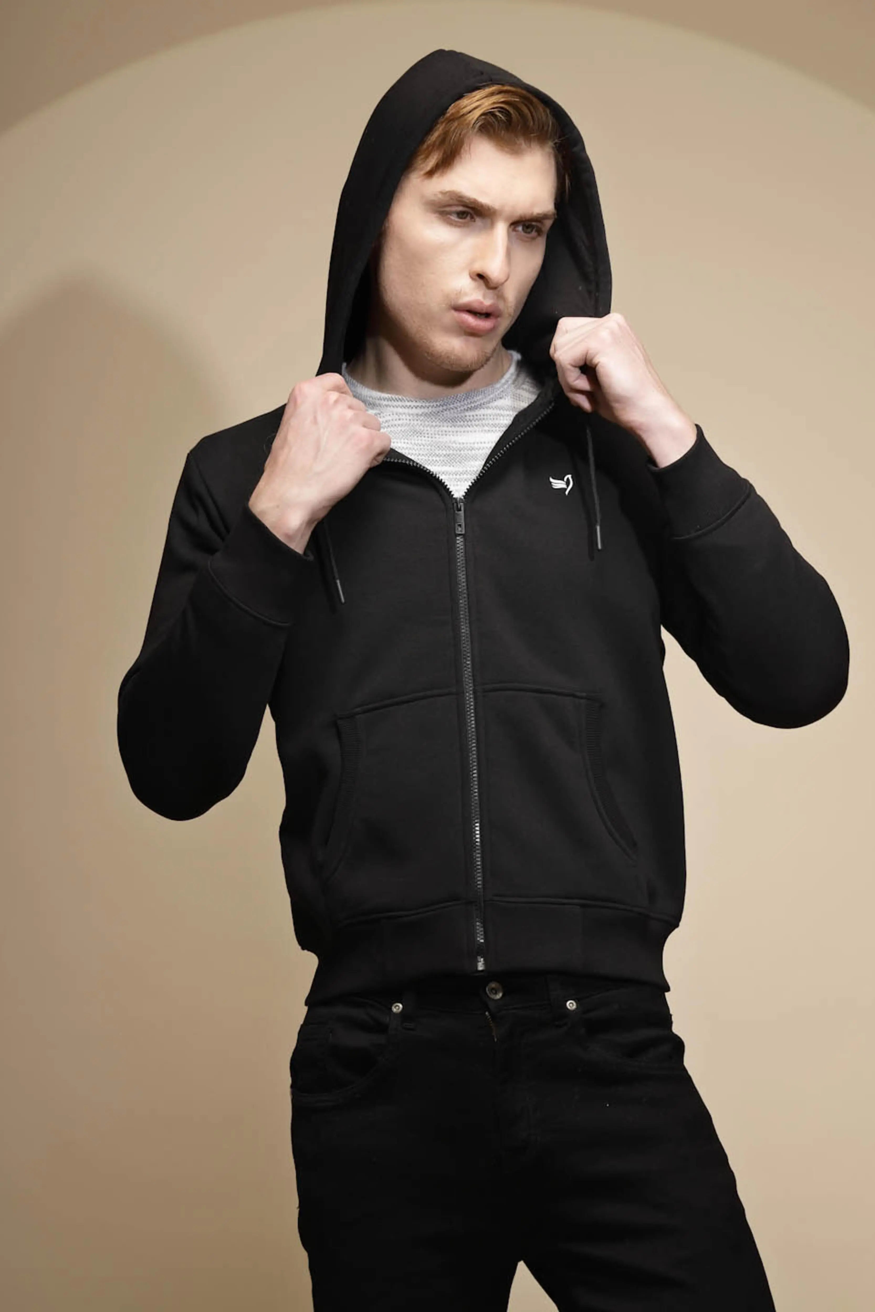 Black Solid Hosiery Hooded Sweatshirt - Global Republic