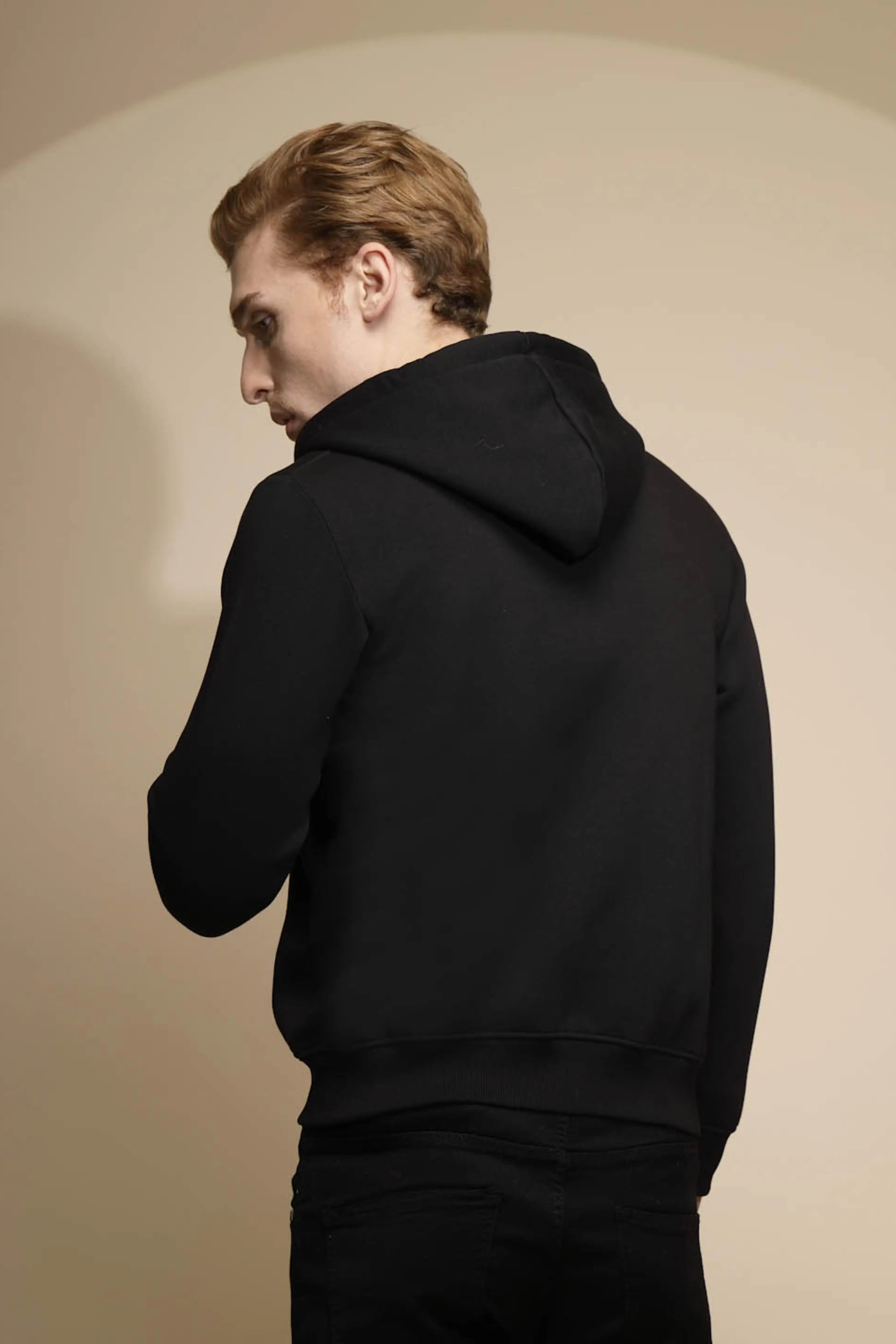 Black Solid Hosiery Hooded Sweatshirt - Global Republic