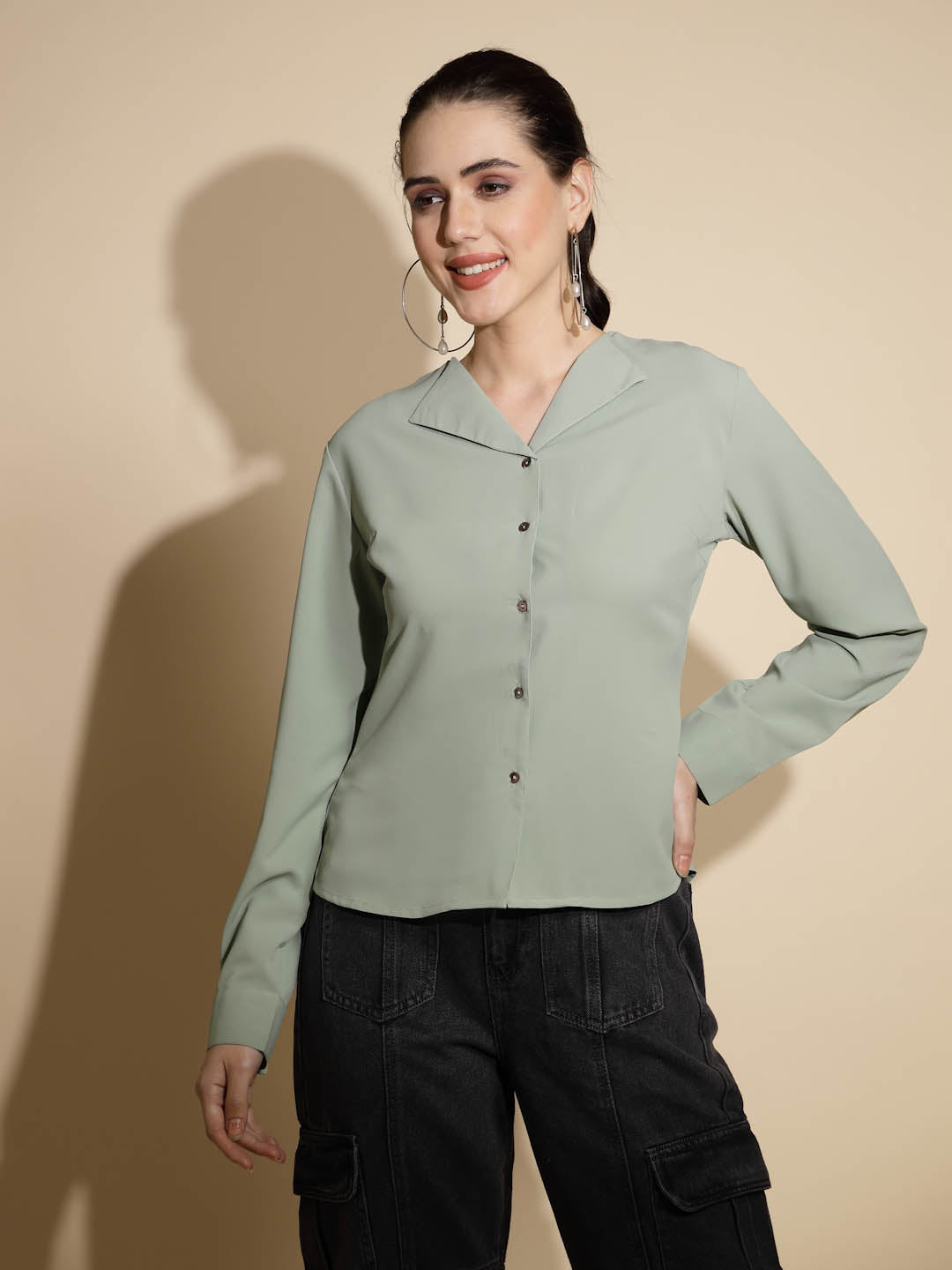Women Solid Collar Neck Cotton Plain Shirt