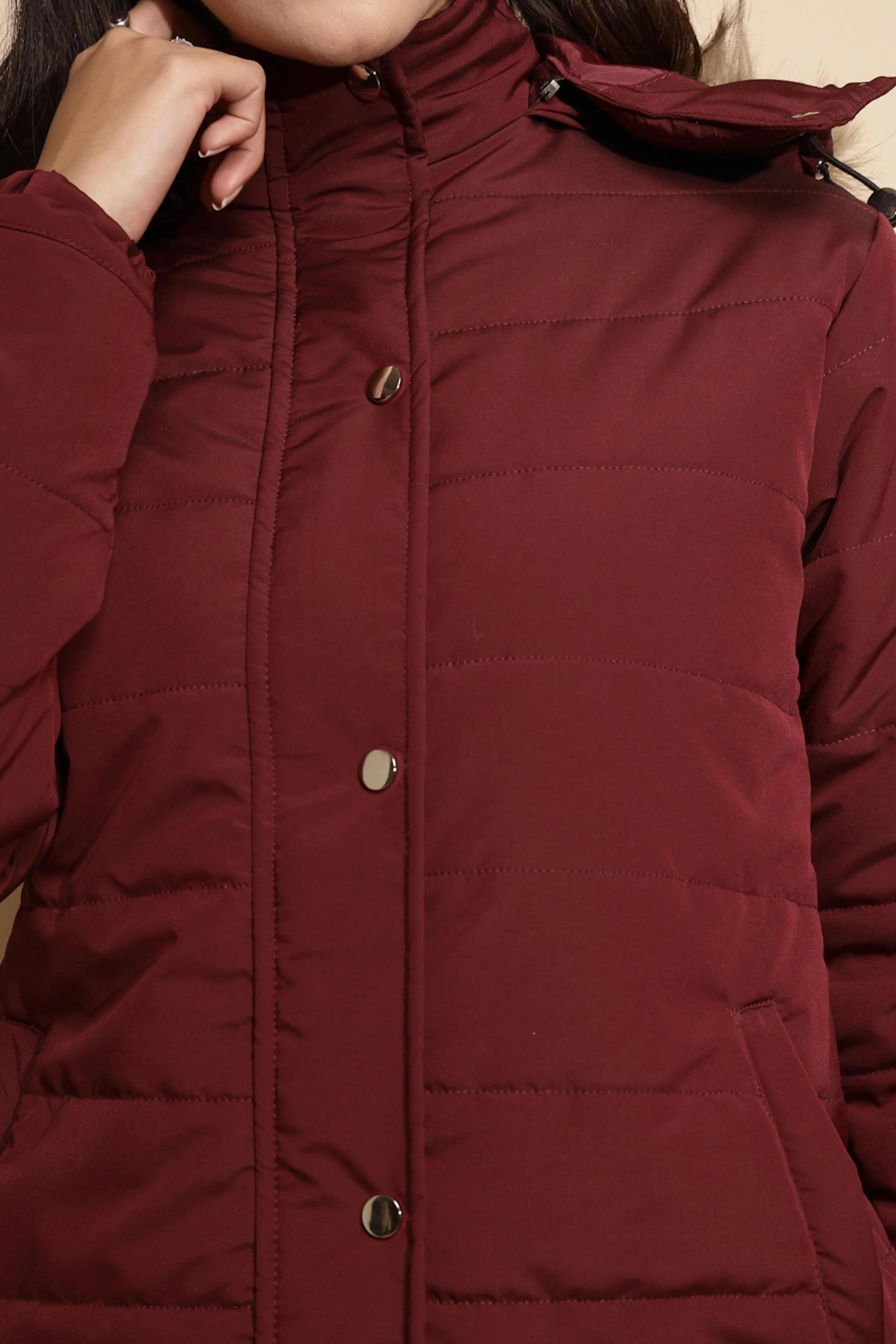 Maroon Solid Full Sleeve Regular fit Hooded Jacket - Global Republic