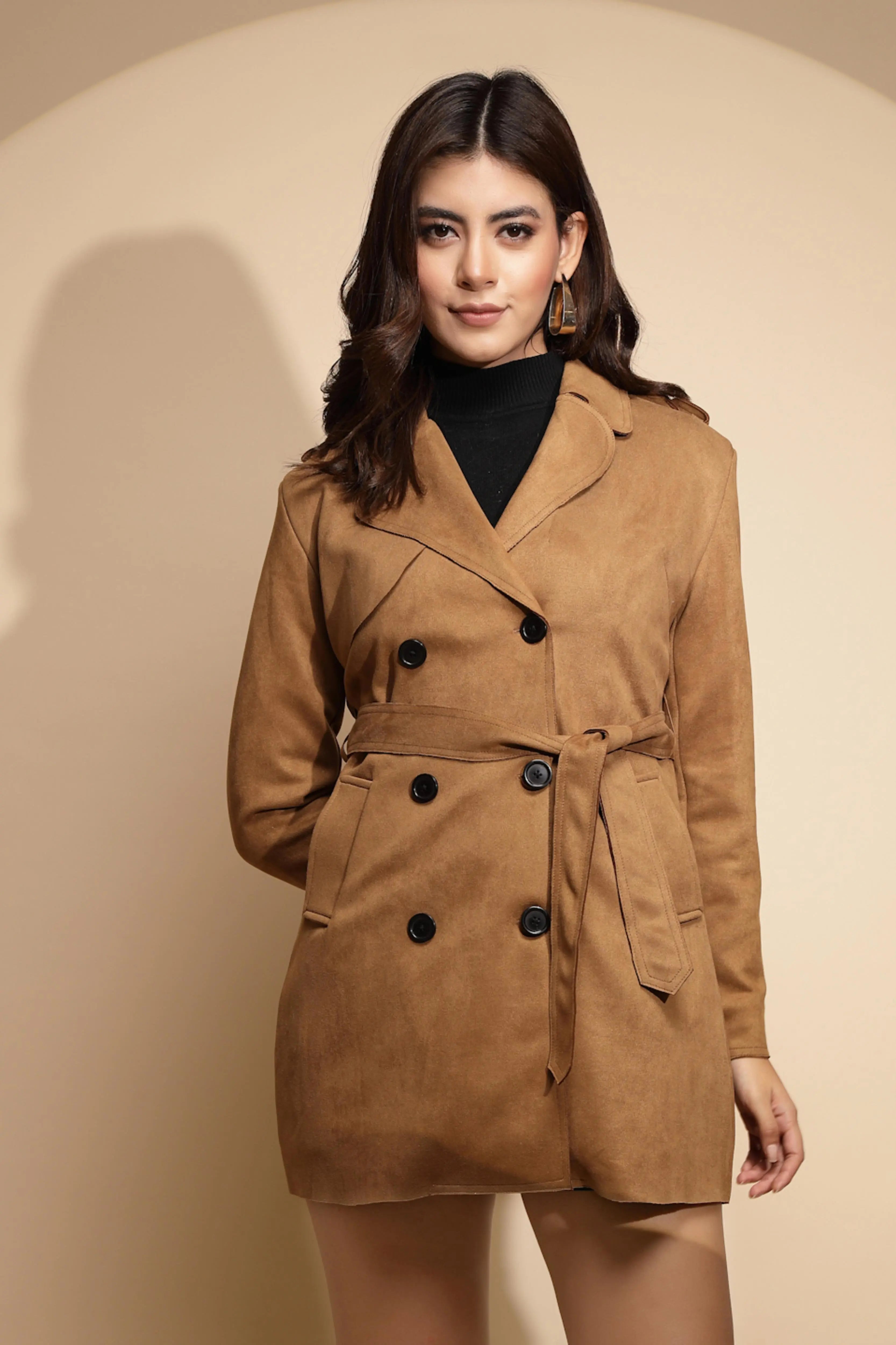 Brown Solid Wool Blend Coat - Global Republic