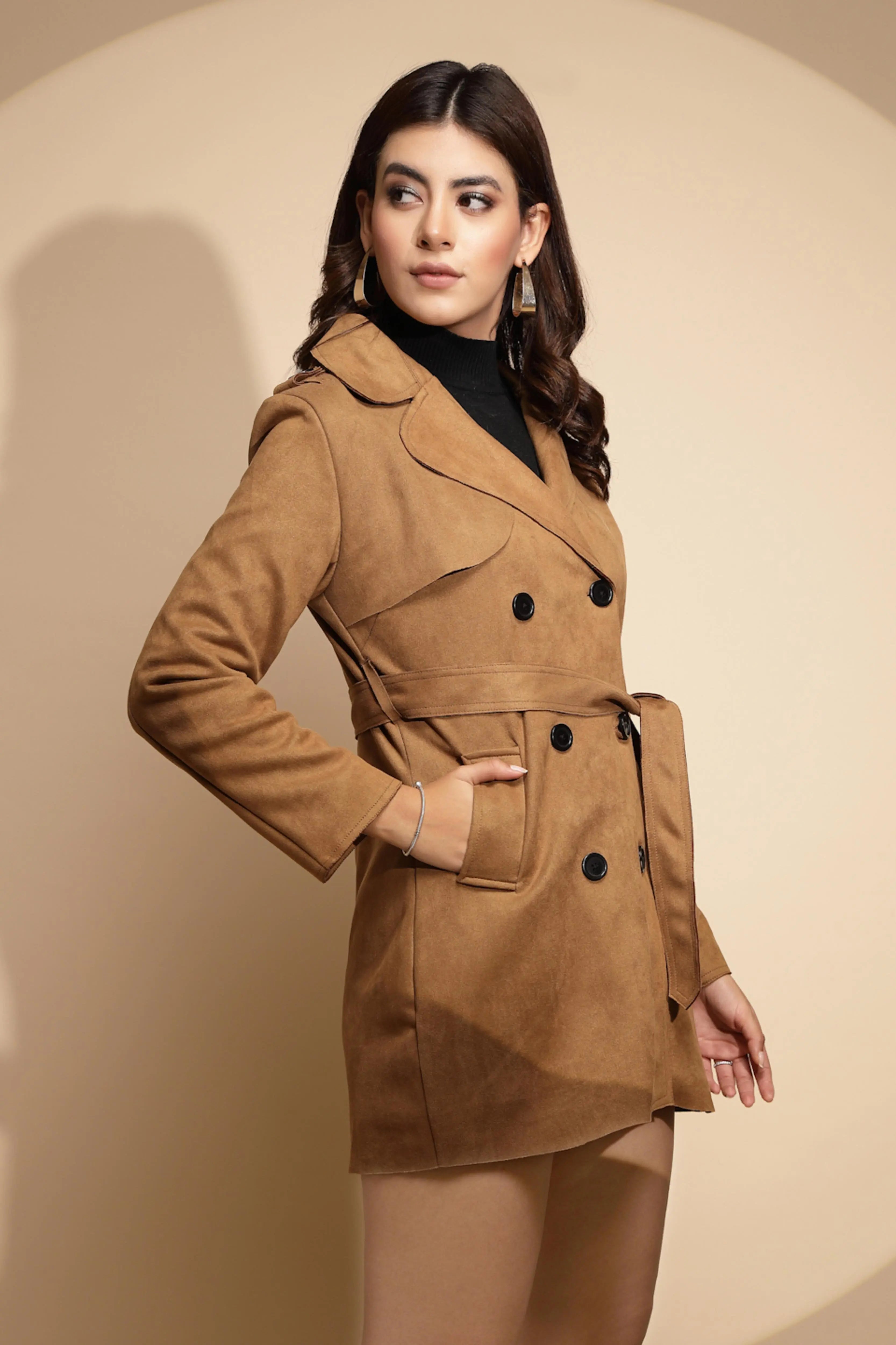 Brown Solid Wool Blend Coat - Global Republic