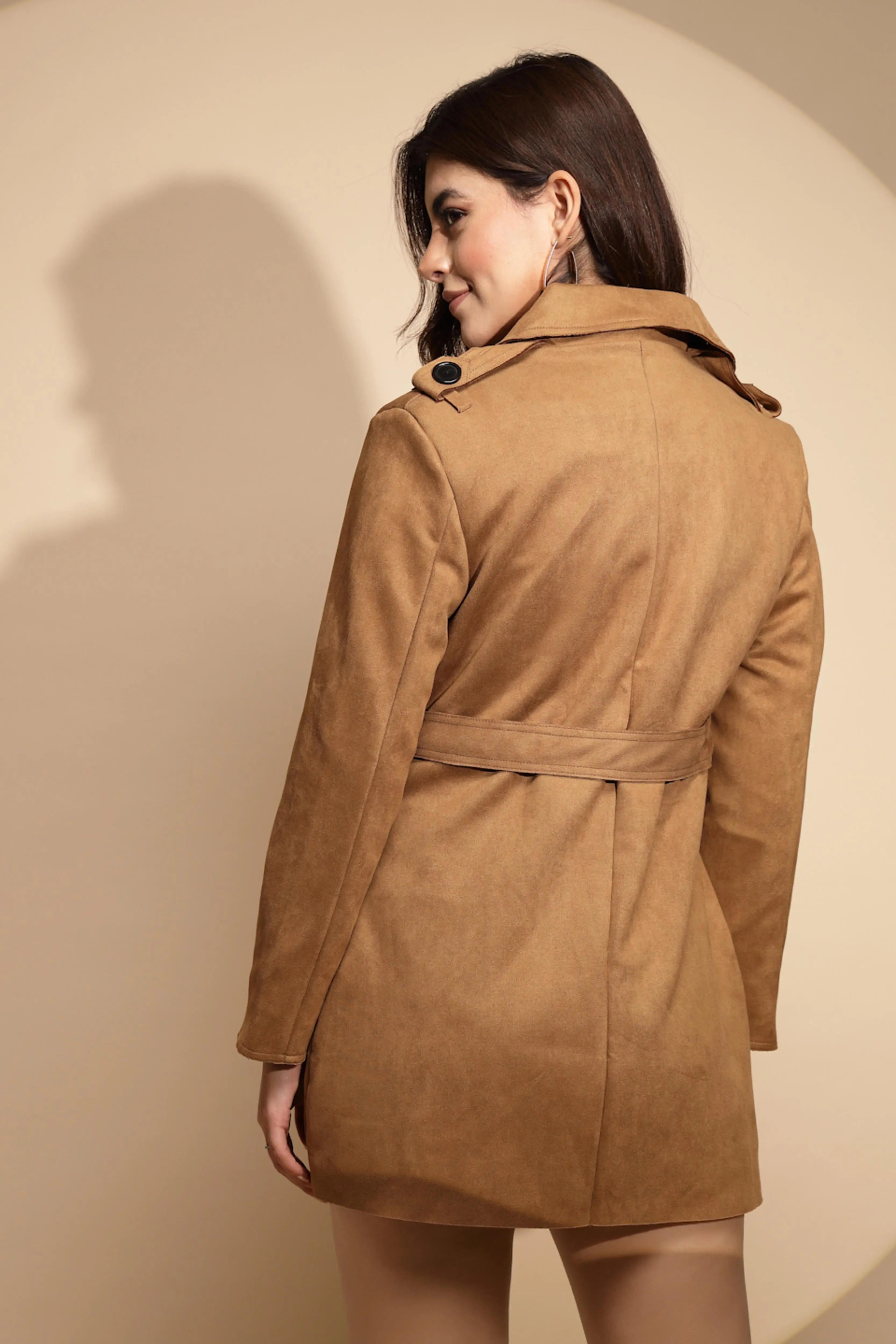 Brown Solid Wool Blend Coat - Global Republic