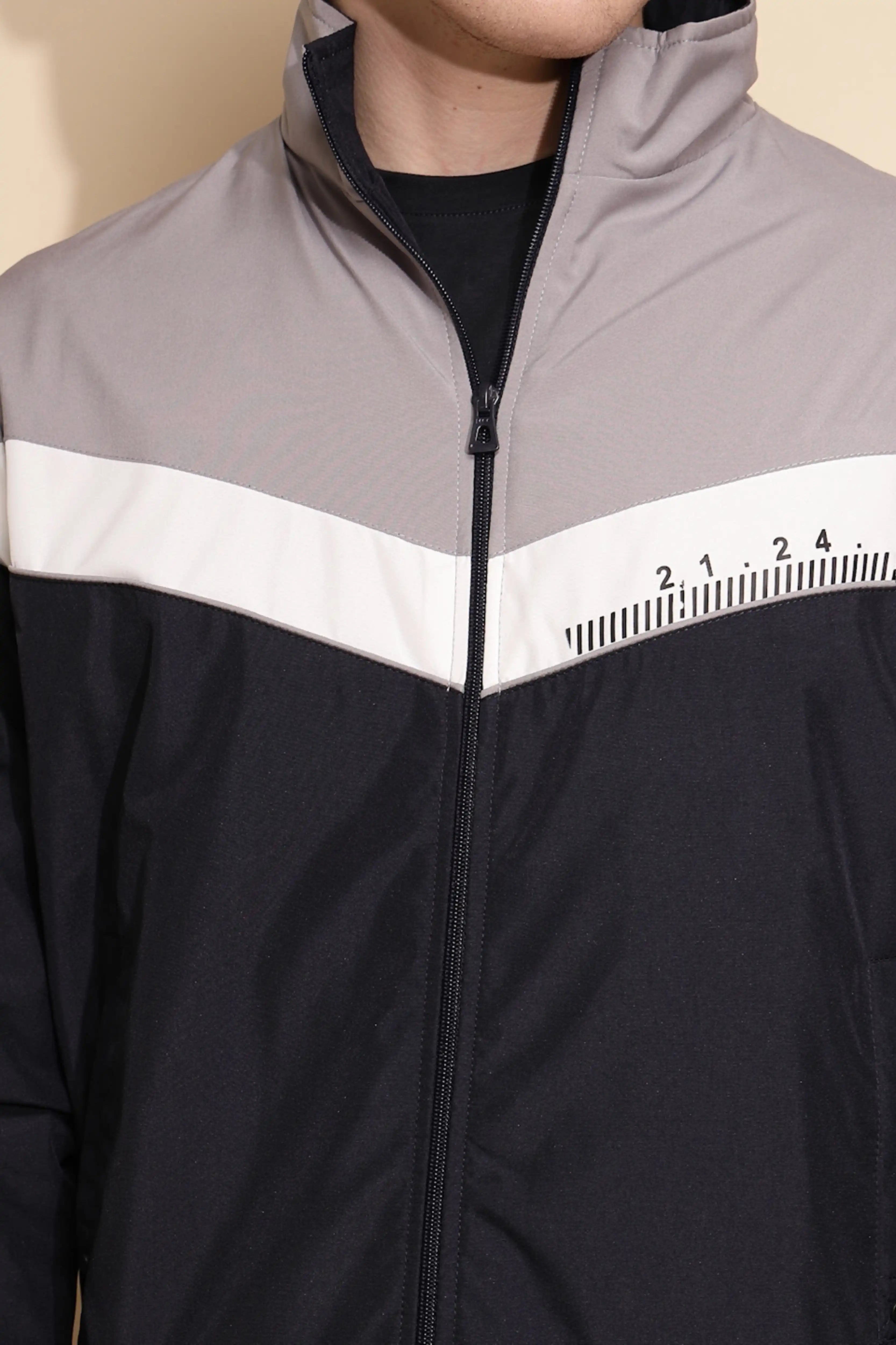 Navy Grey Solid cotton Jacket