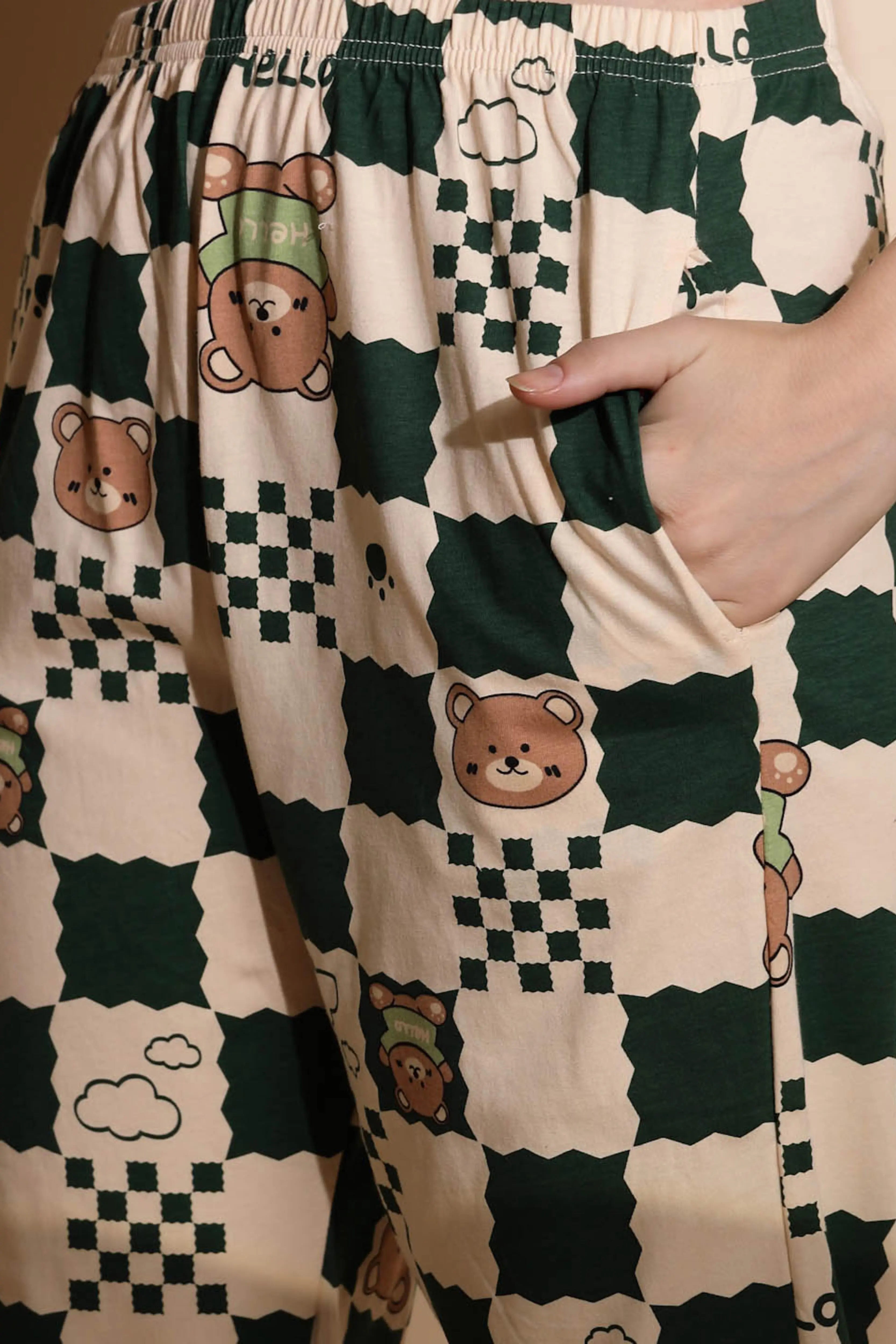 Peach and Green Hosiery Printed Top & Pyjama Night Suit Set - Global Republic