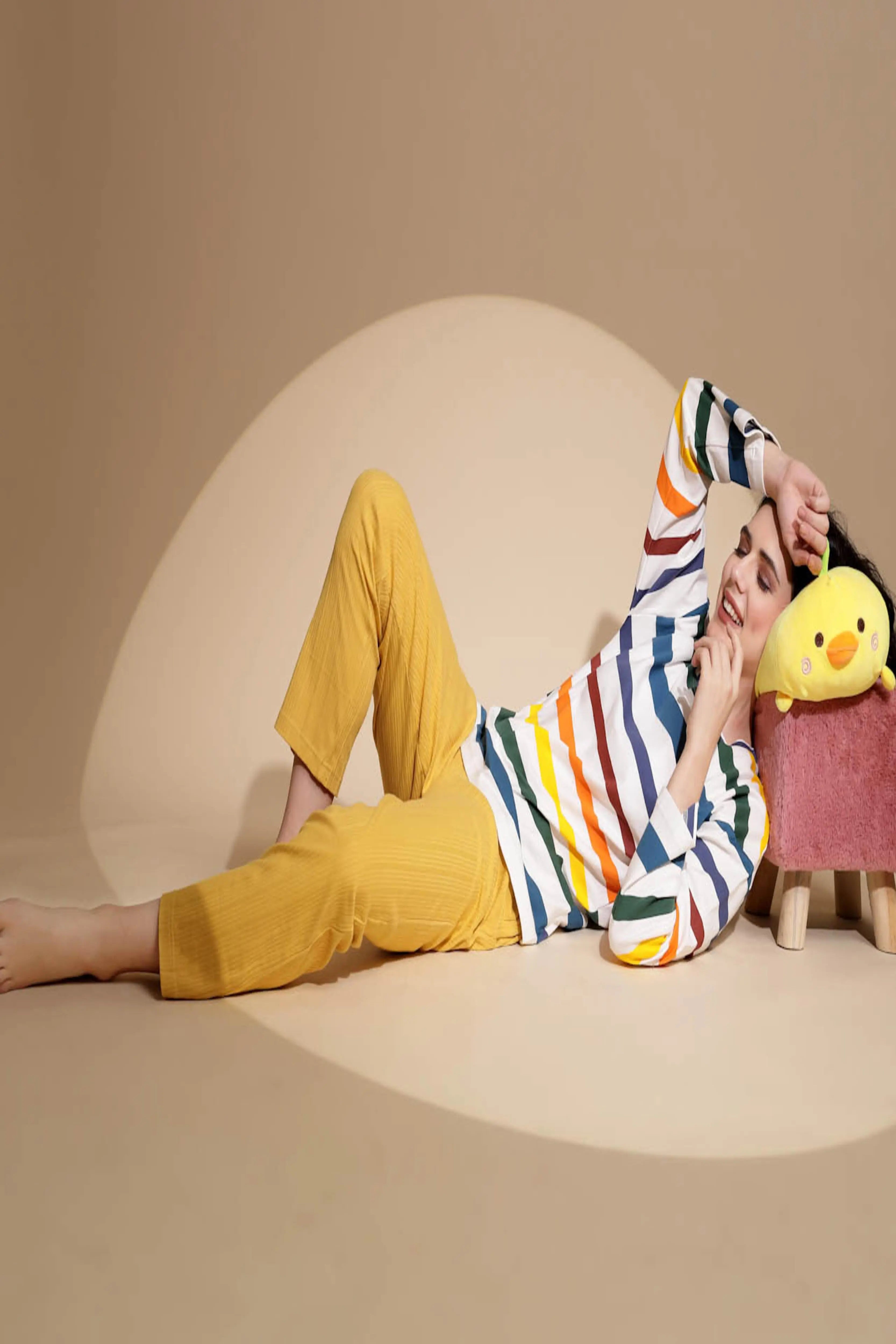 Multicolor Hosiery Striped Nightsuit - Global Republic