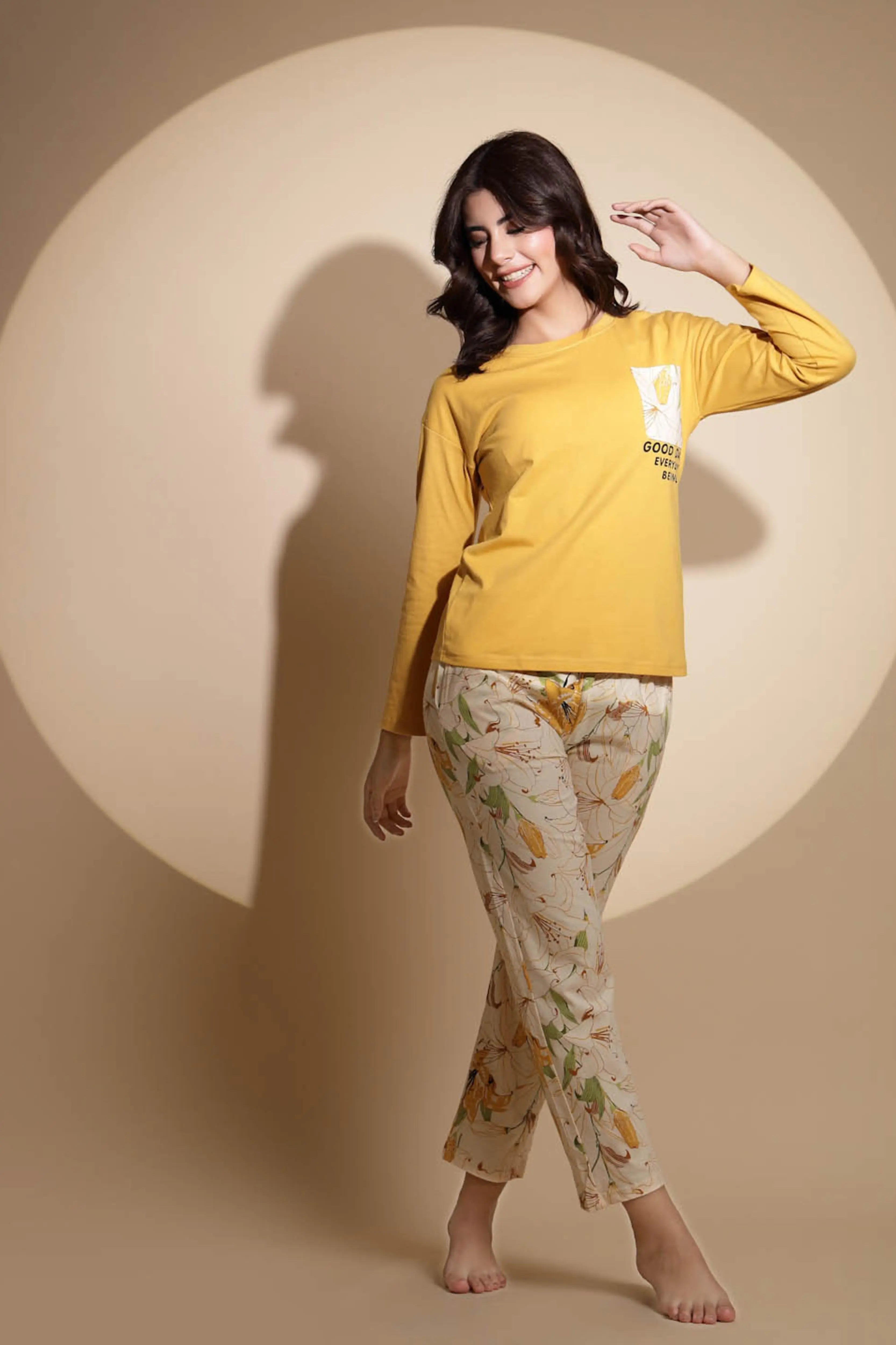 Yellow Hosiery Solid Top & Pyjama Night Suit Set - Global Republic