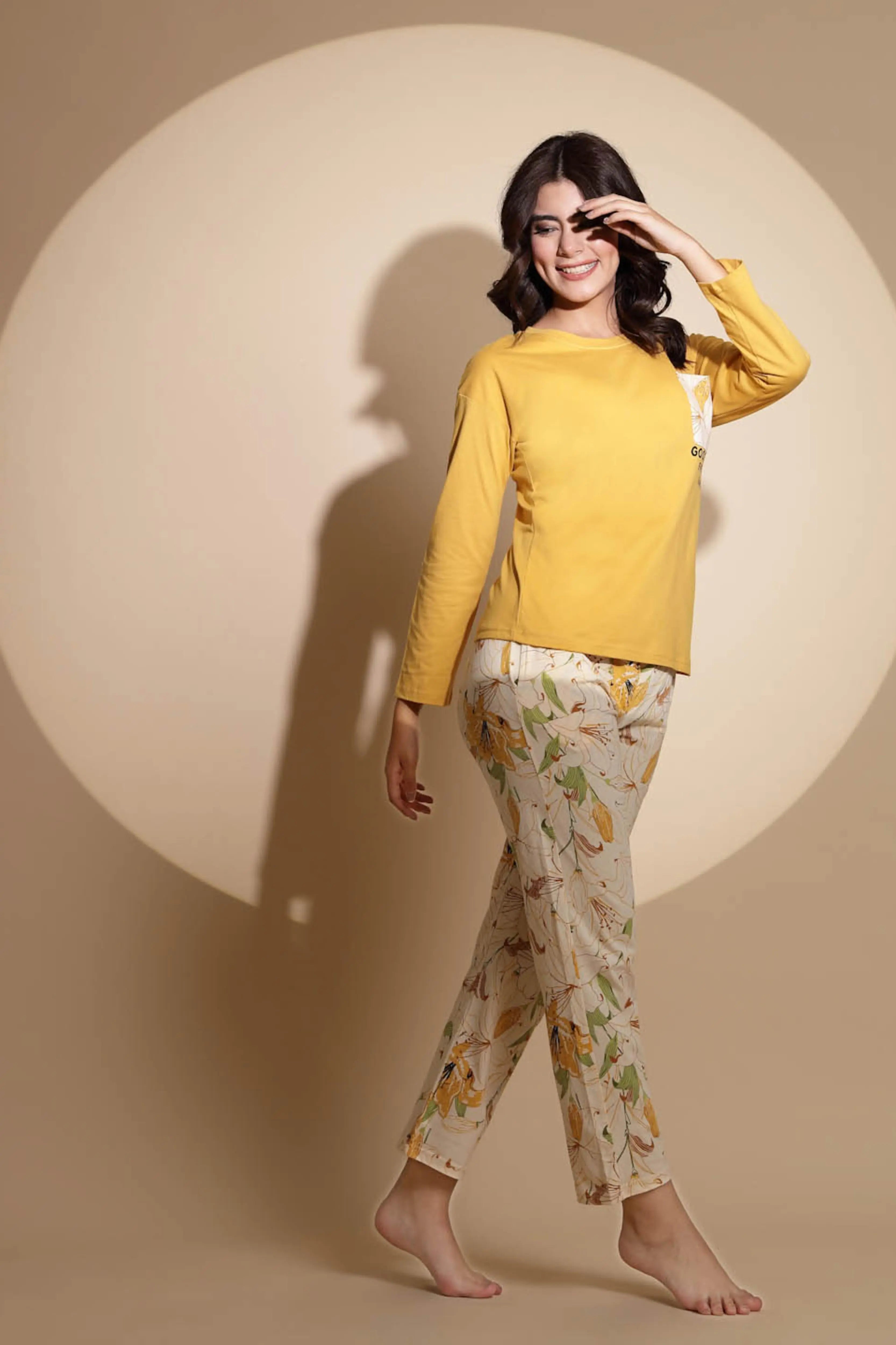 Yellow Hosiery Solid Top & Pyjama Night Suit Set - Global Republic
