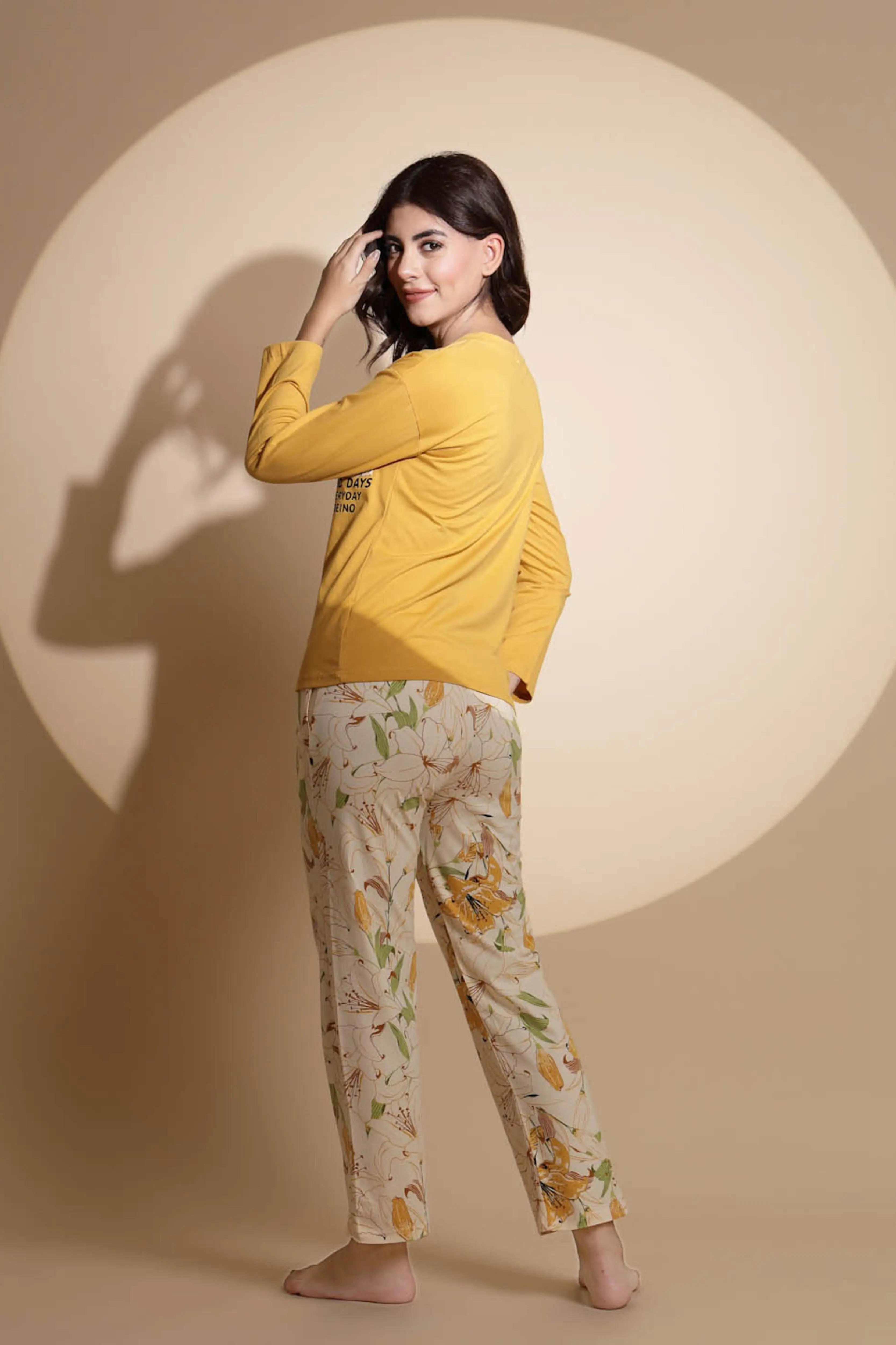 Yellow Hosiery Solid Top & Pyjama Night Suit Set - Global Republic
