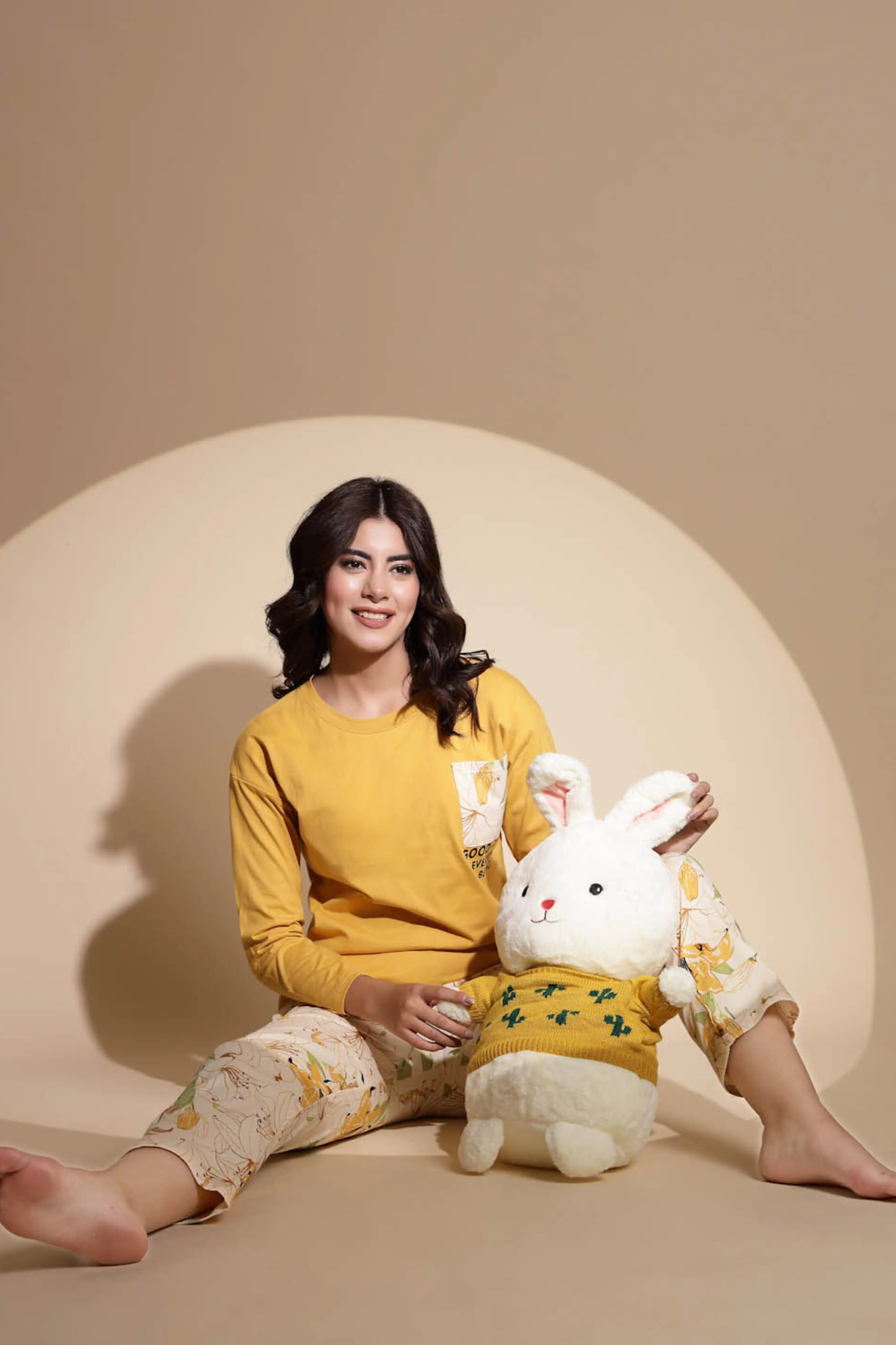Yellow Hosiery Solid Top & Pyjama Night Suit Set - Global Republic
