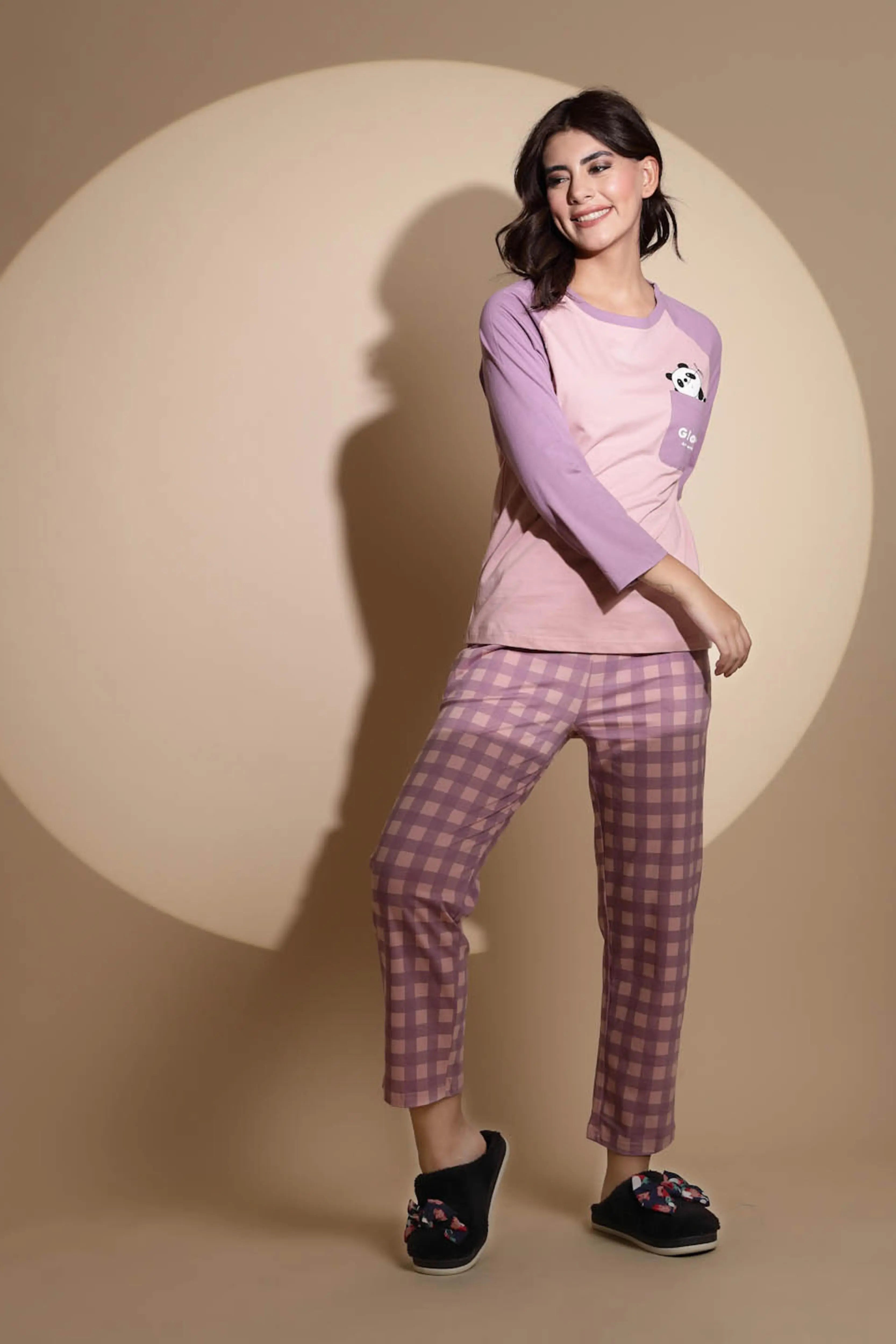 Purple Hosiery Solid Top & Pyjama Night Suit Set - Global Republic