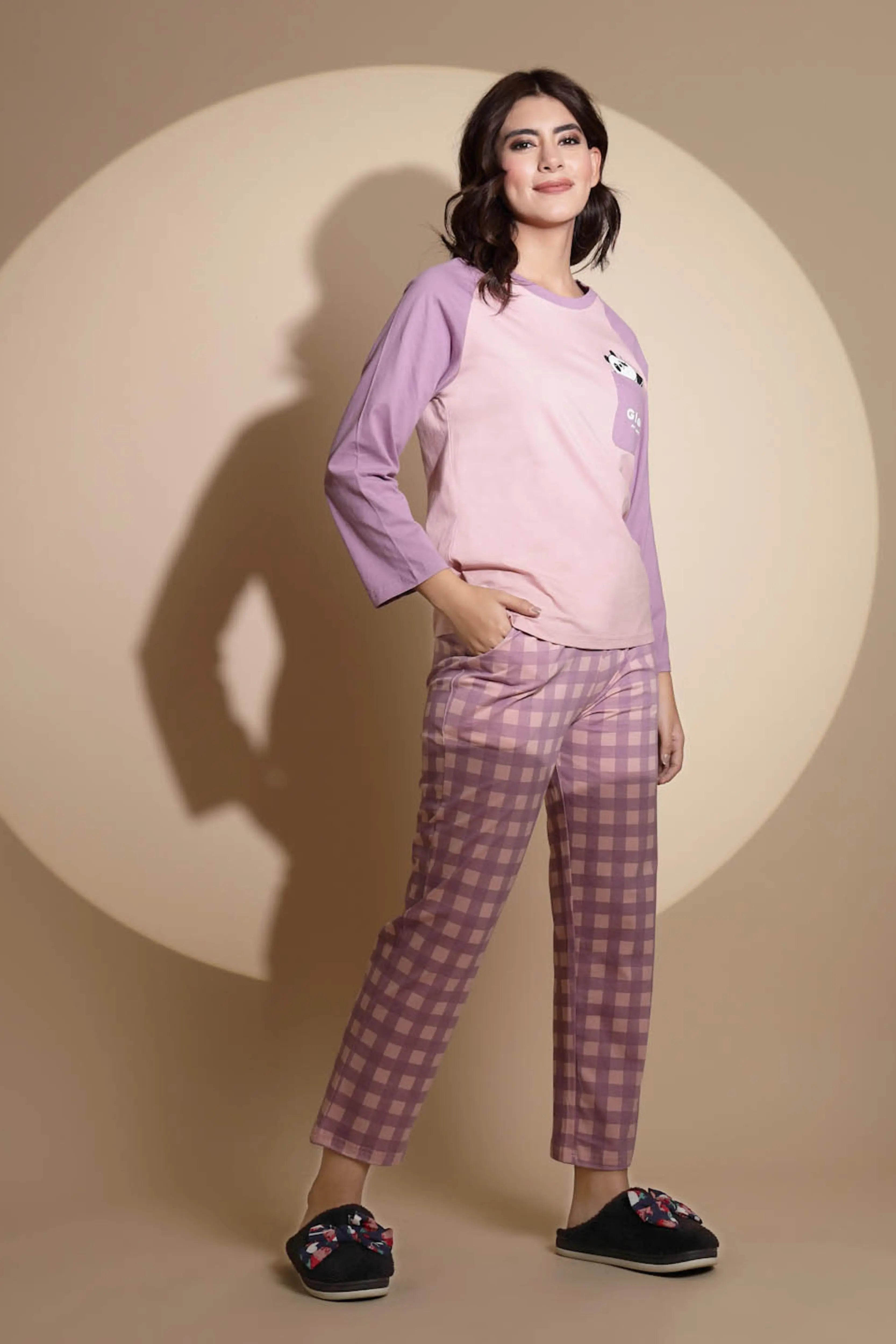 Purple Hosiery Solid Top & Pyjama Night Suit Set - Global Republic