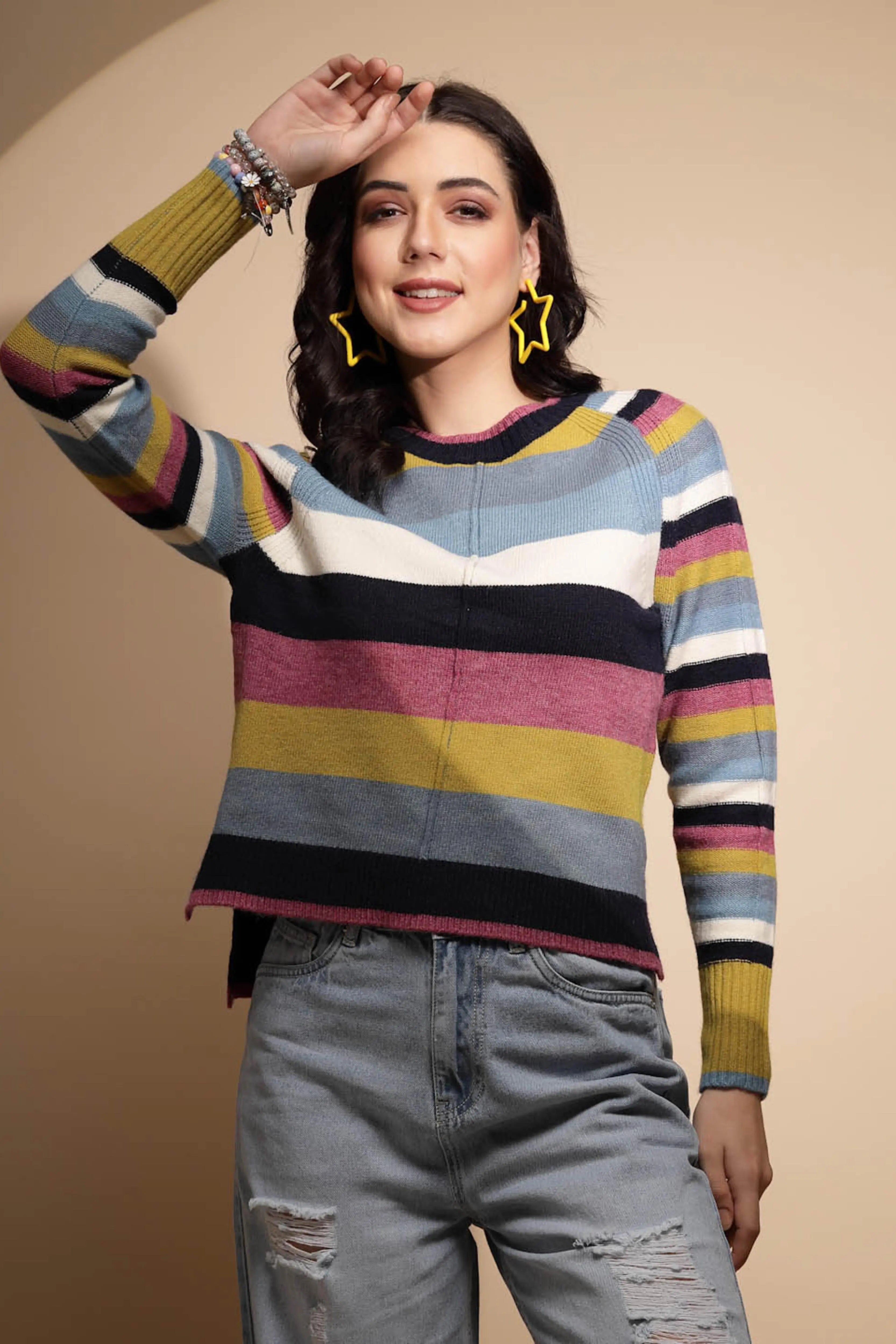 Multicolor Striped Knitted Pullover - Global Republic