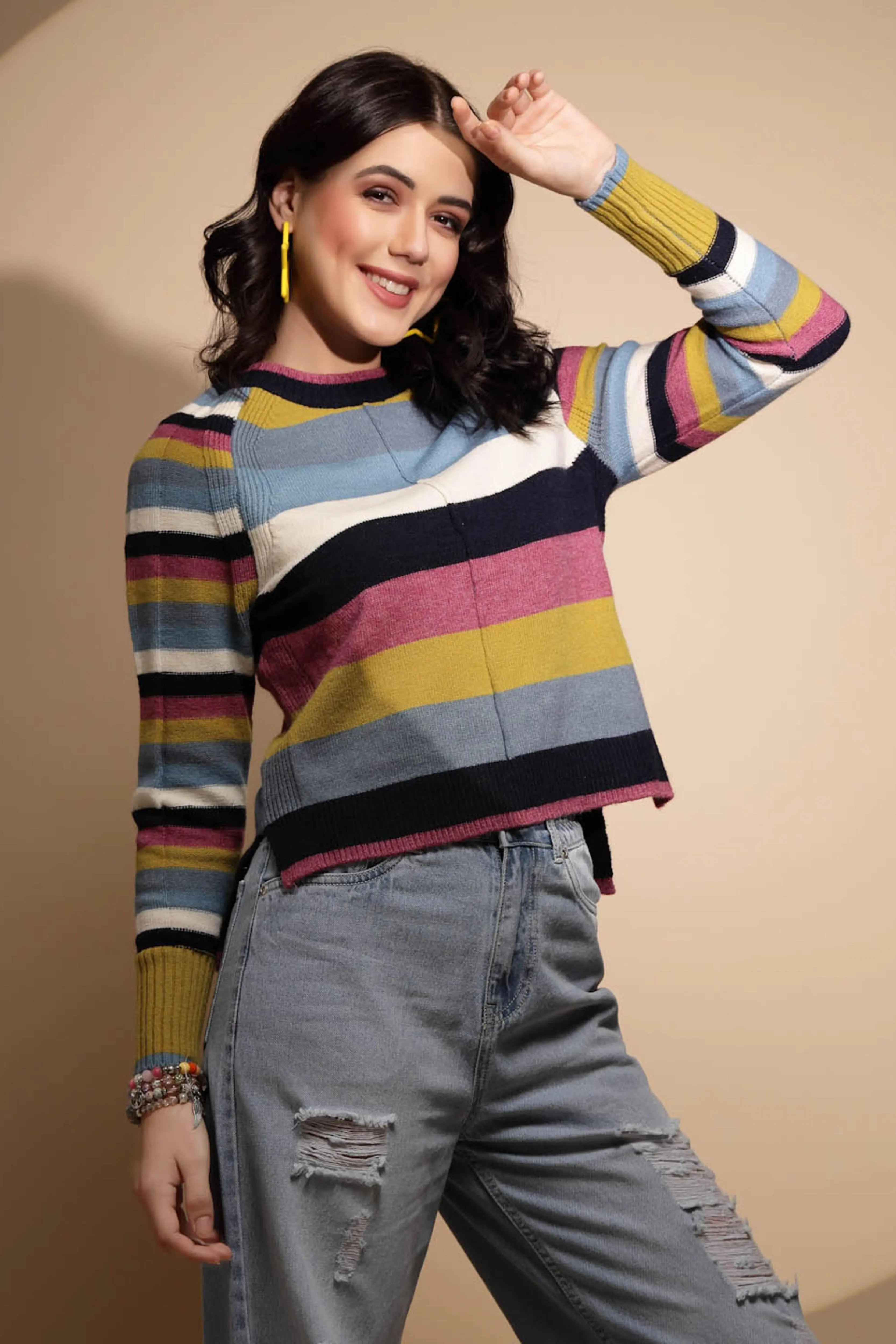 Multicolor Striped Knitted Pullover - Global Republic