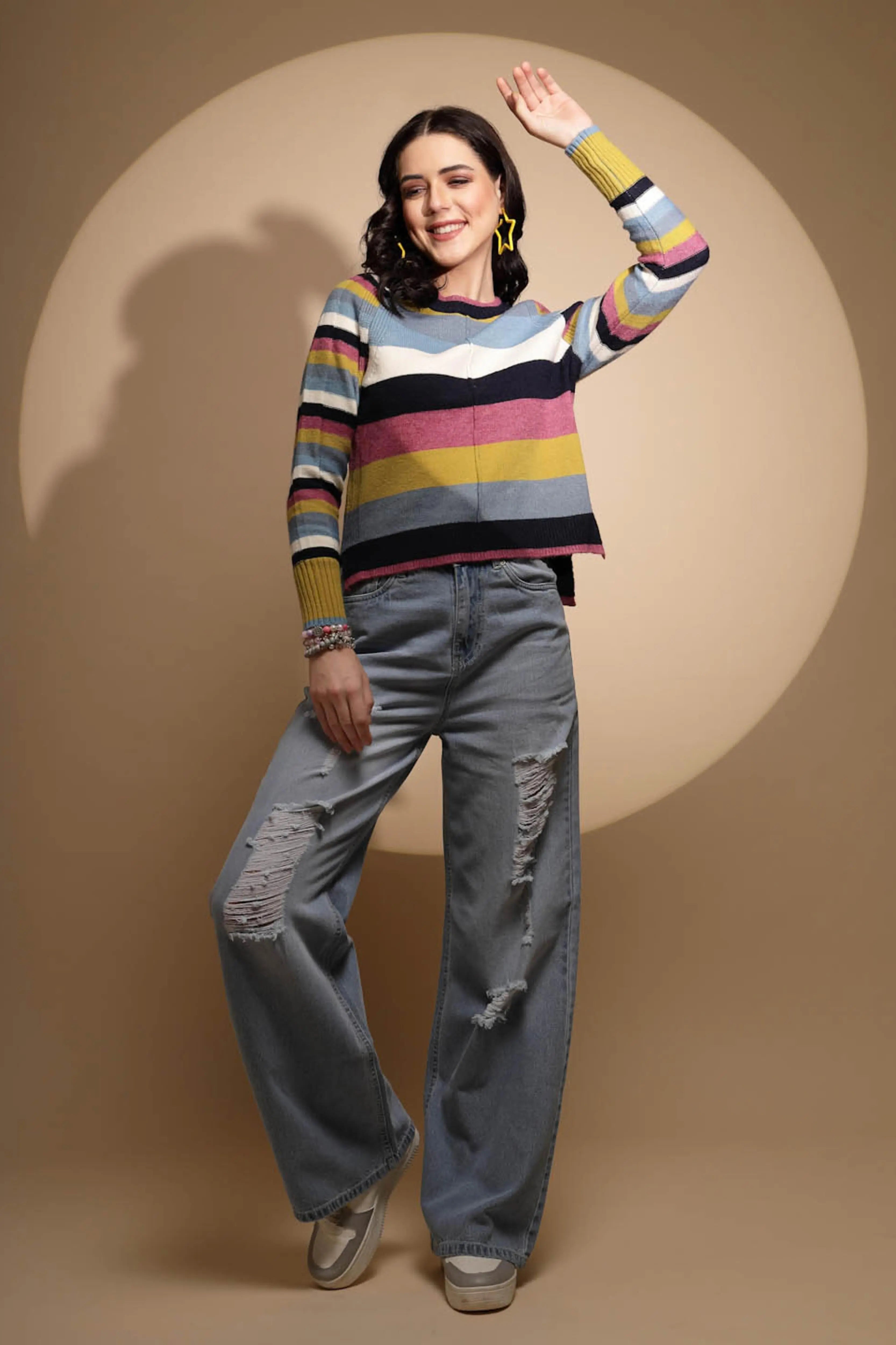 Multicolor Striped Knitted Pullover - Global Republic