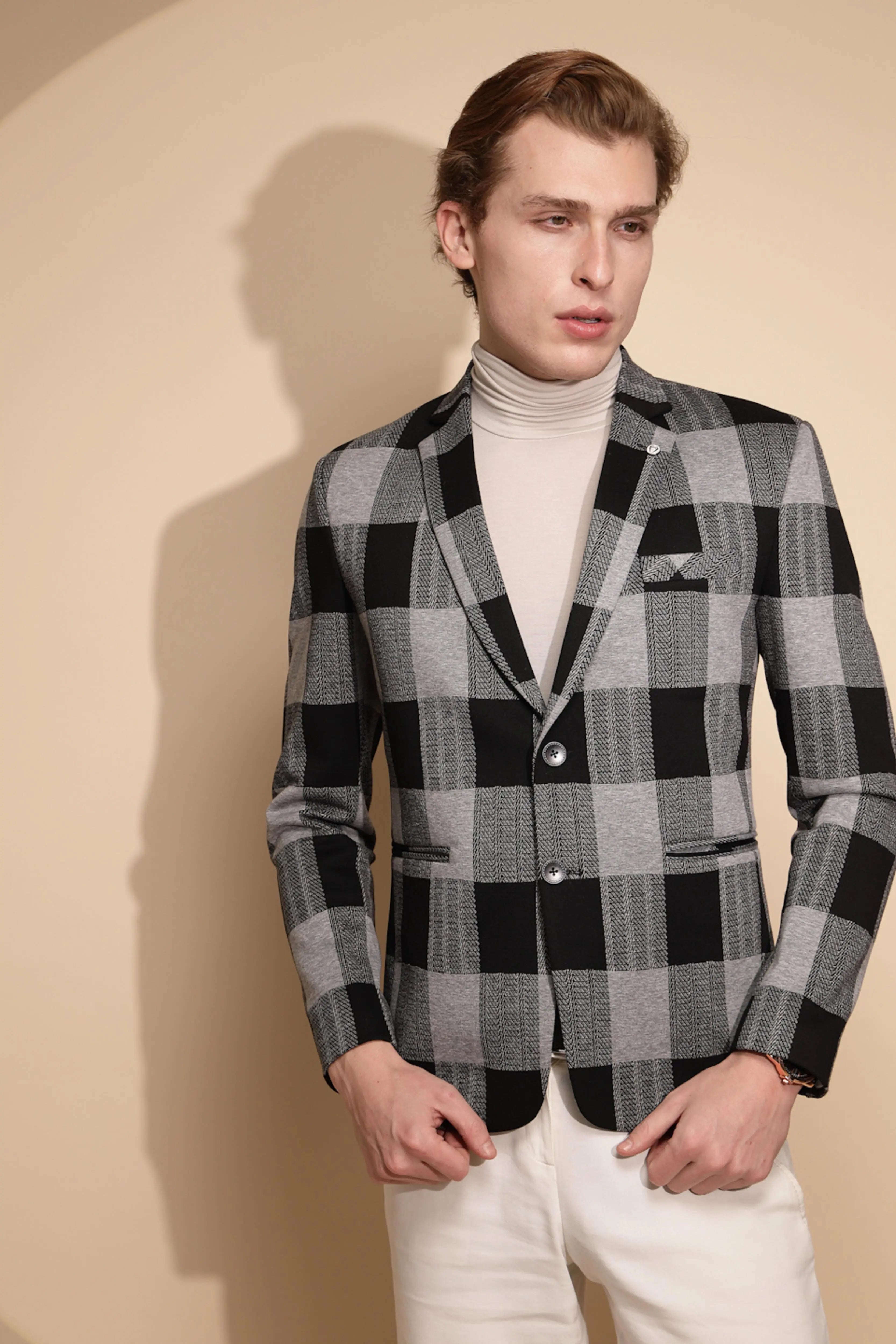 Black Color Block Full Sleeve Collar Neck cotton Blazer S SM3047147