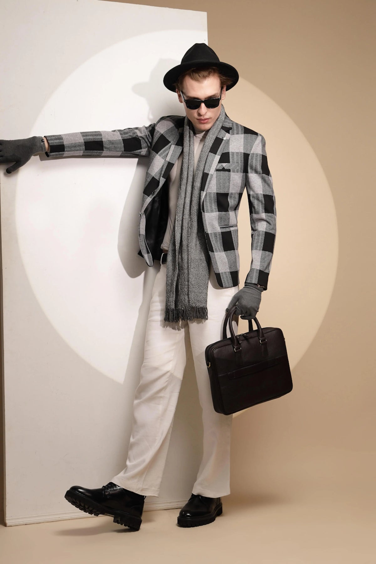 Black Color Block Full Sleeve Collar Neck cotton Blazer - Global Republic
