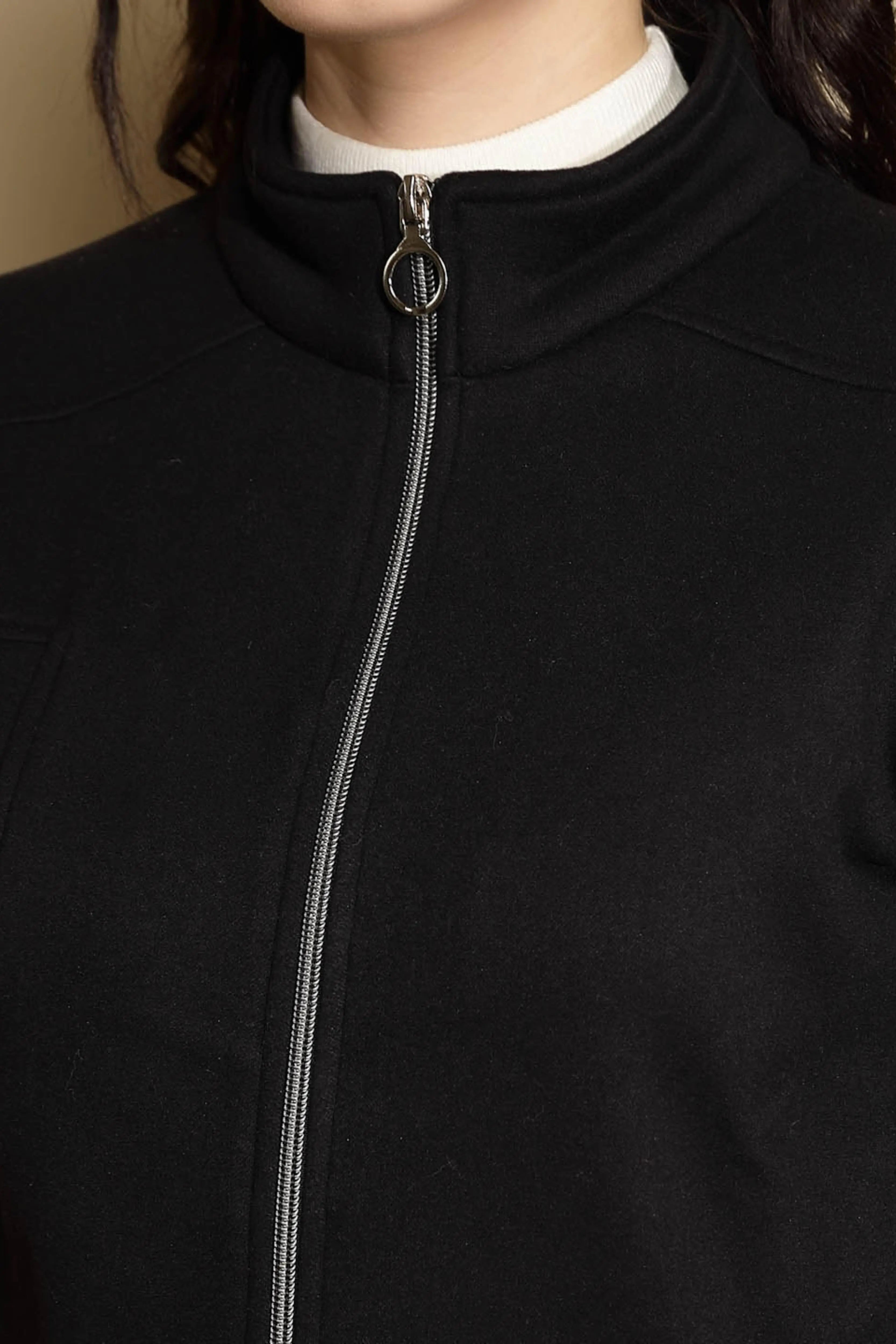 Black Solid Full Sleeve Turtle Neck Fleece Sweatshirt - Global Republic