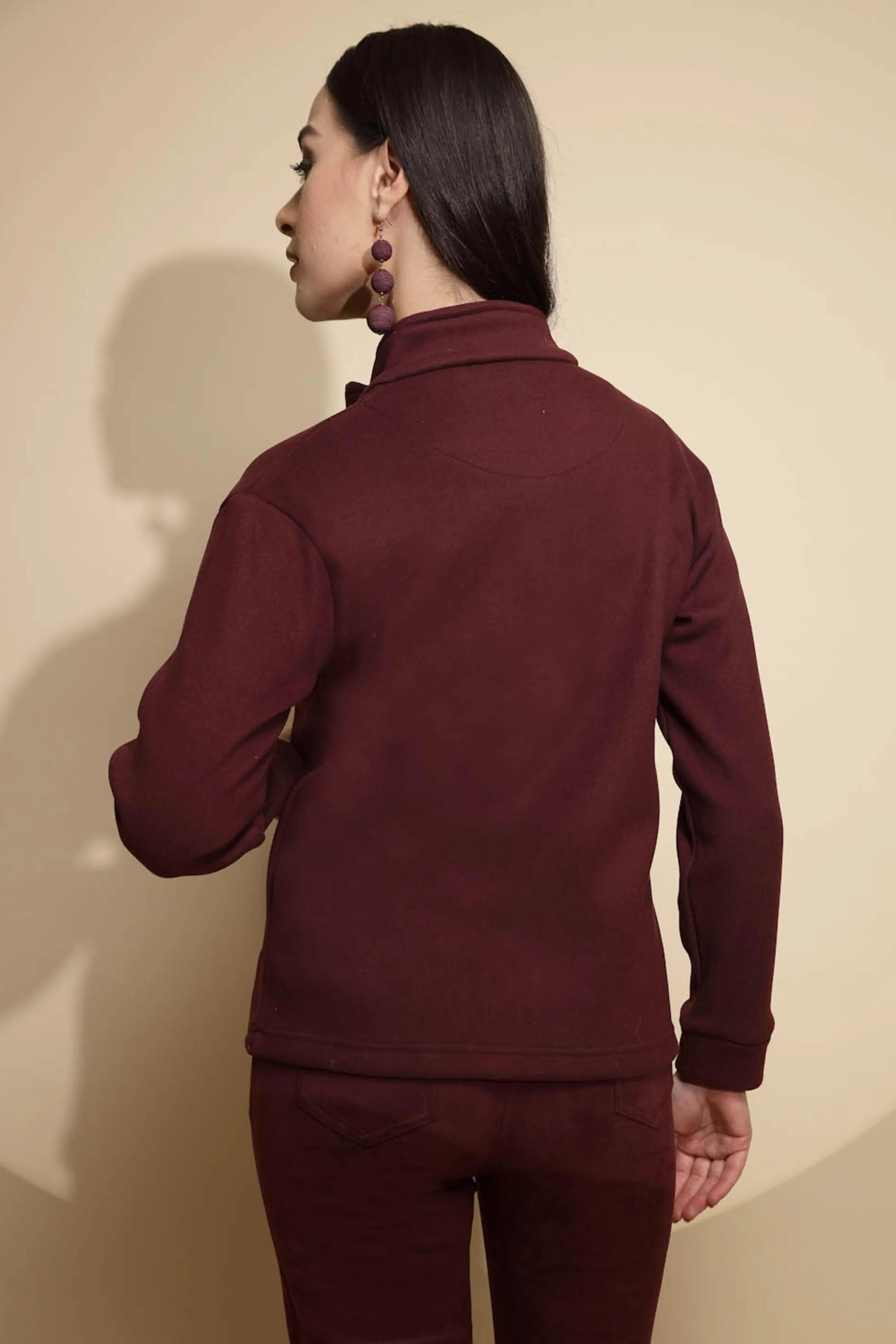 Solid Wine Full Sleeve Turtle Neck Fleece Sweatshirt - Global Republic