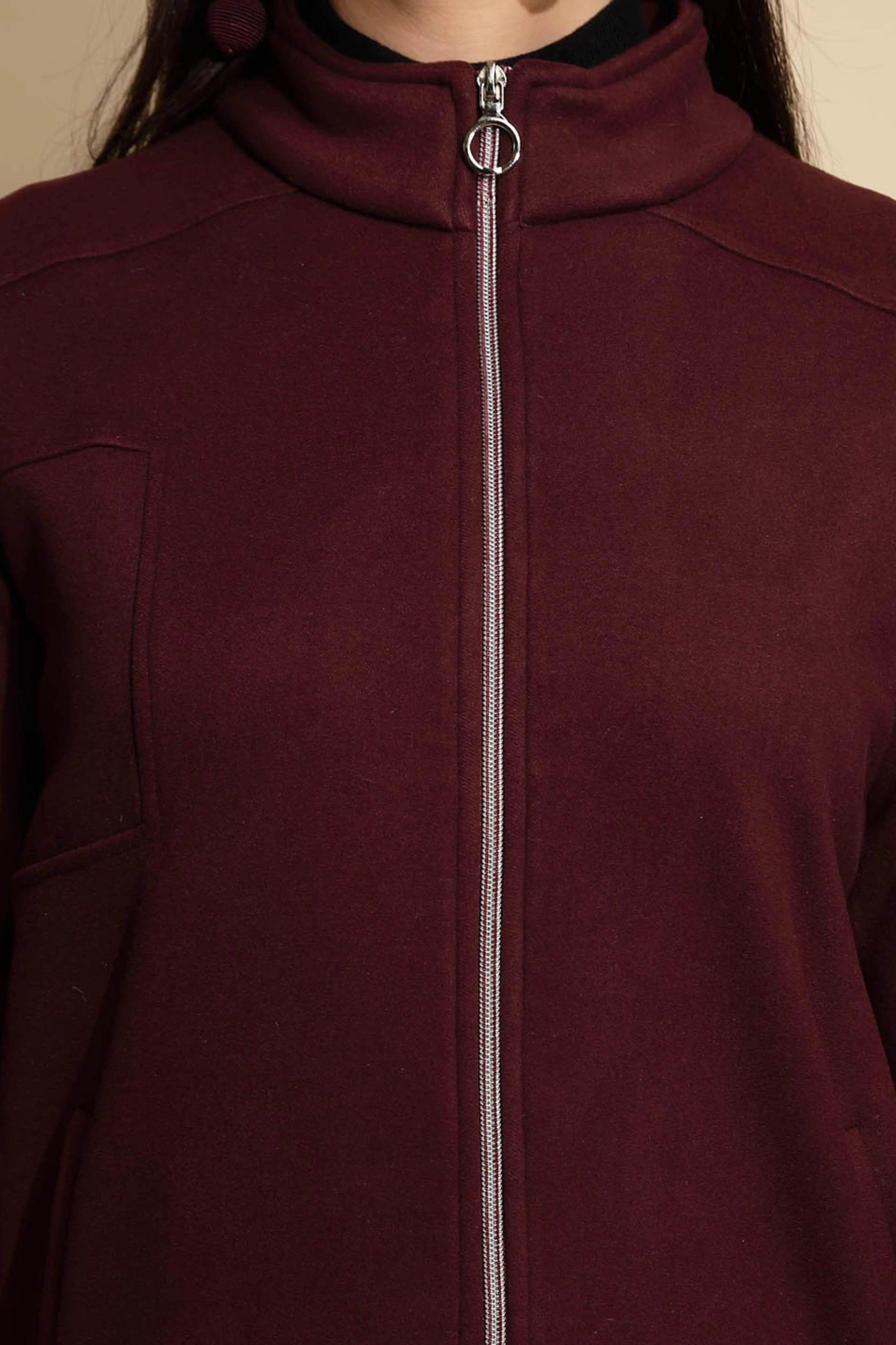 Solid Wine Full Sleeve Turtle Neck Fleece Sweatshirt - Global Republic
