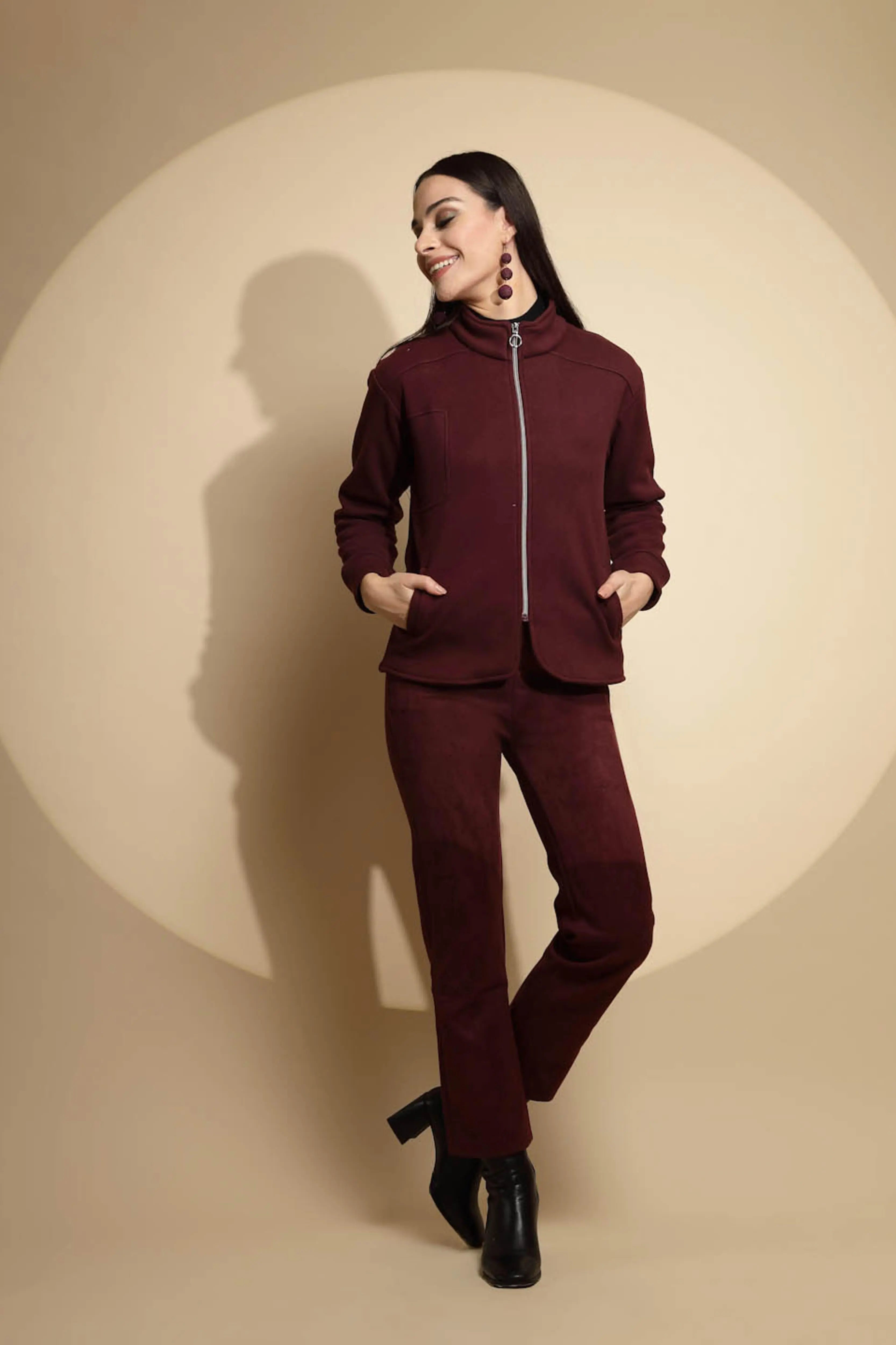 Solid Wine Full Sleeve Turtle Neck Fleece Sweatshirt - Global Republic