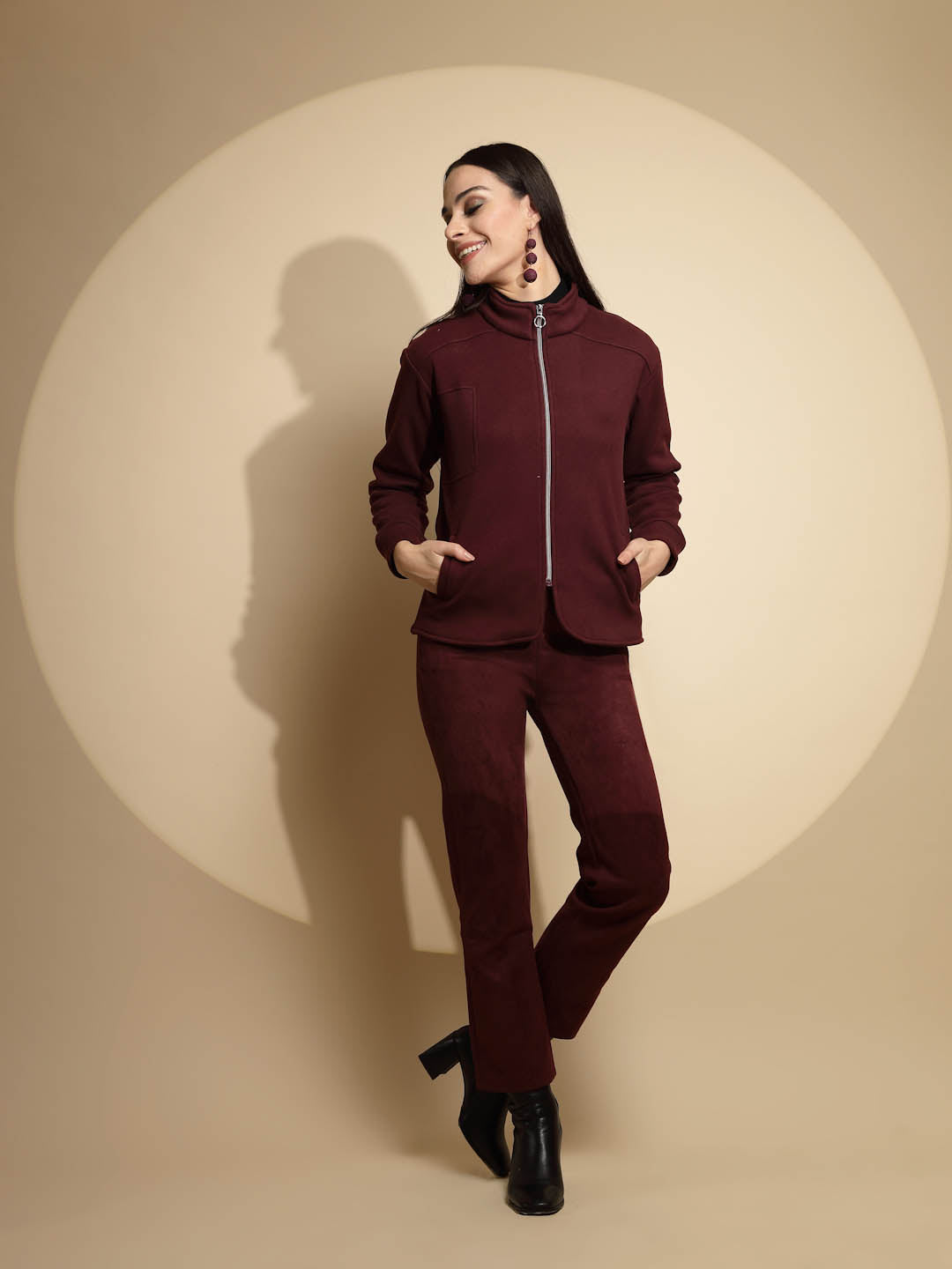 Solid Wine Full Sleeve Turtle Neck Fleece Sweatshirt - Global Republic