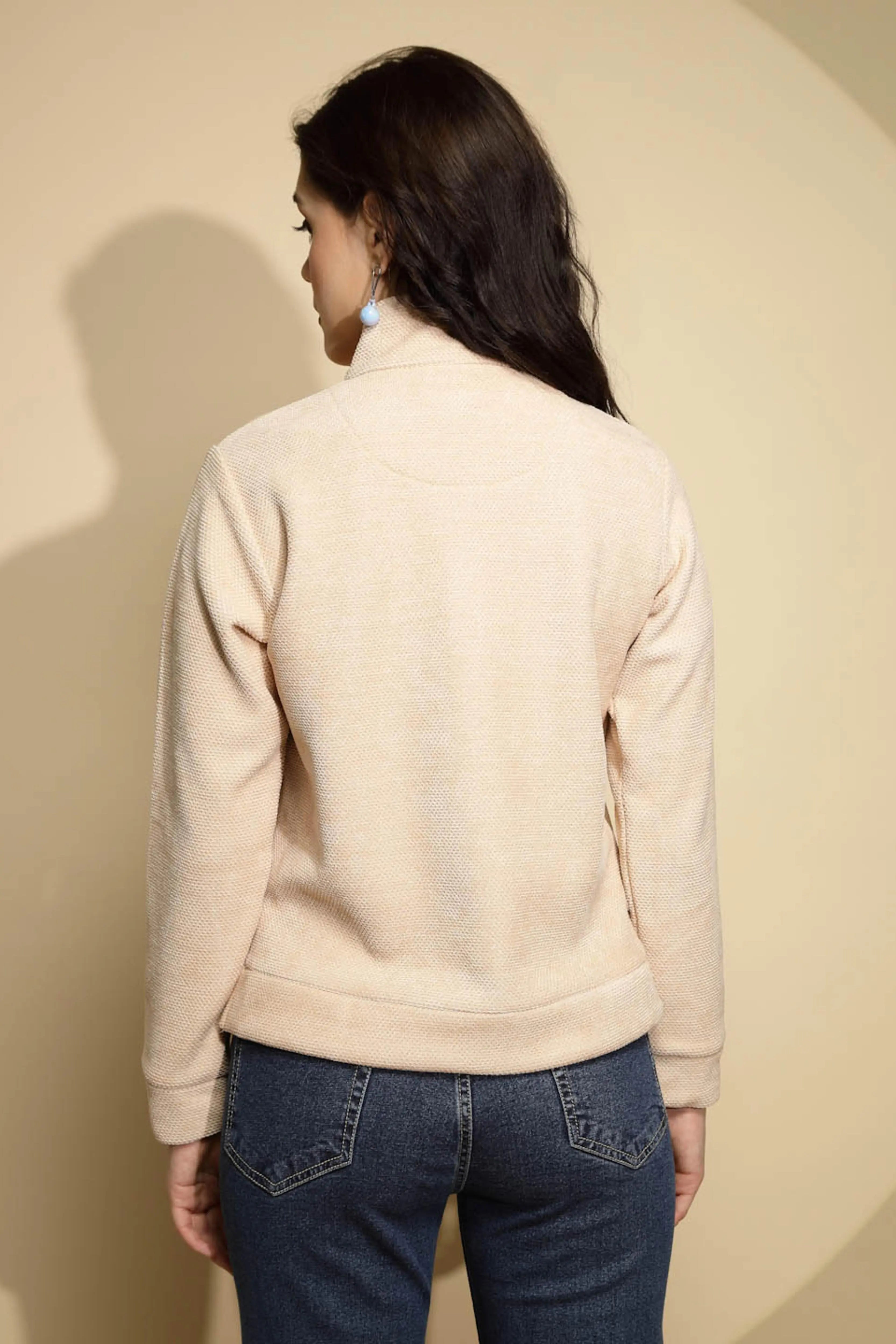 Beige Solid Fleece Sweatshirt - Global Republic