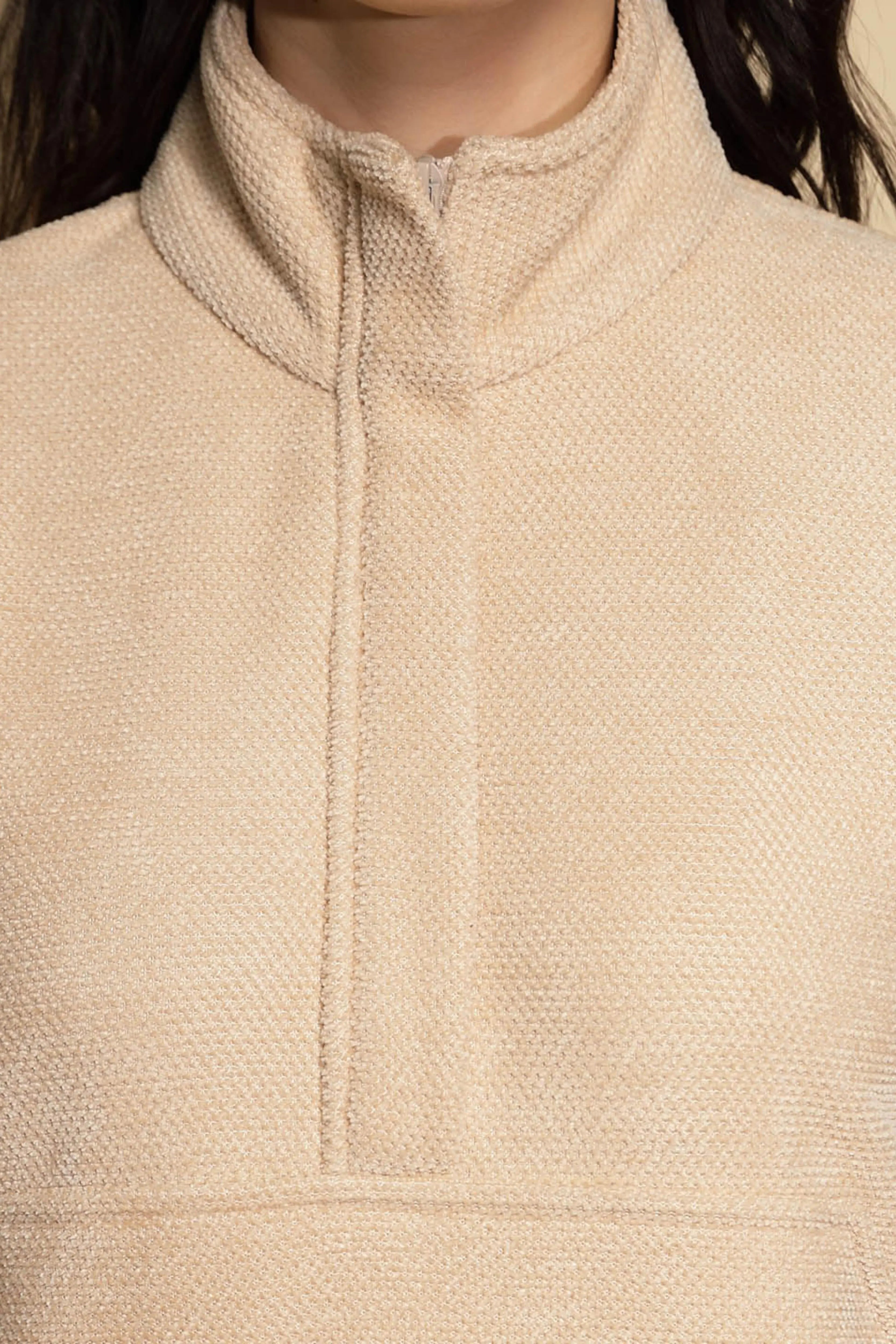 Beige Solid Fleece Sweatshirt - Global Republic