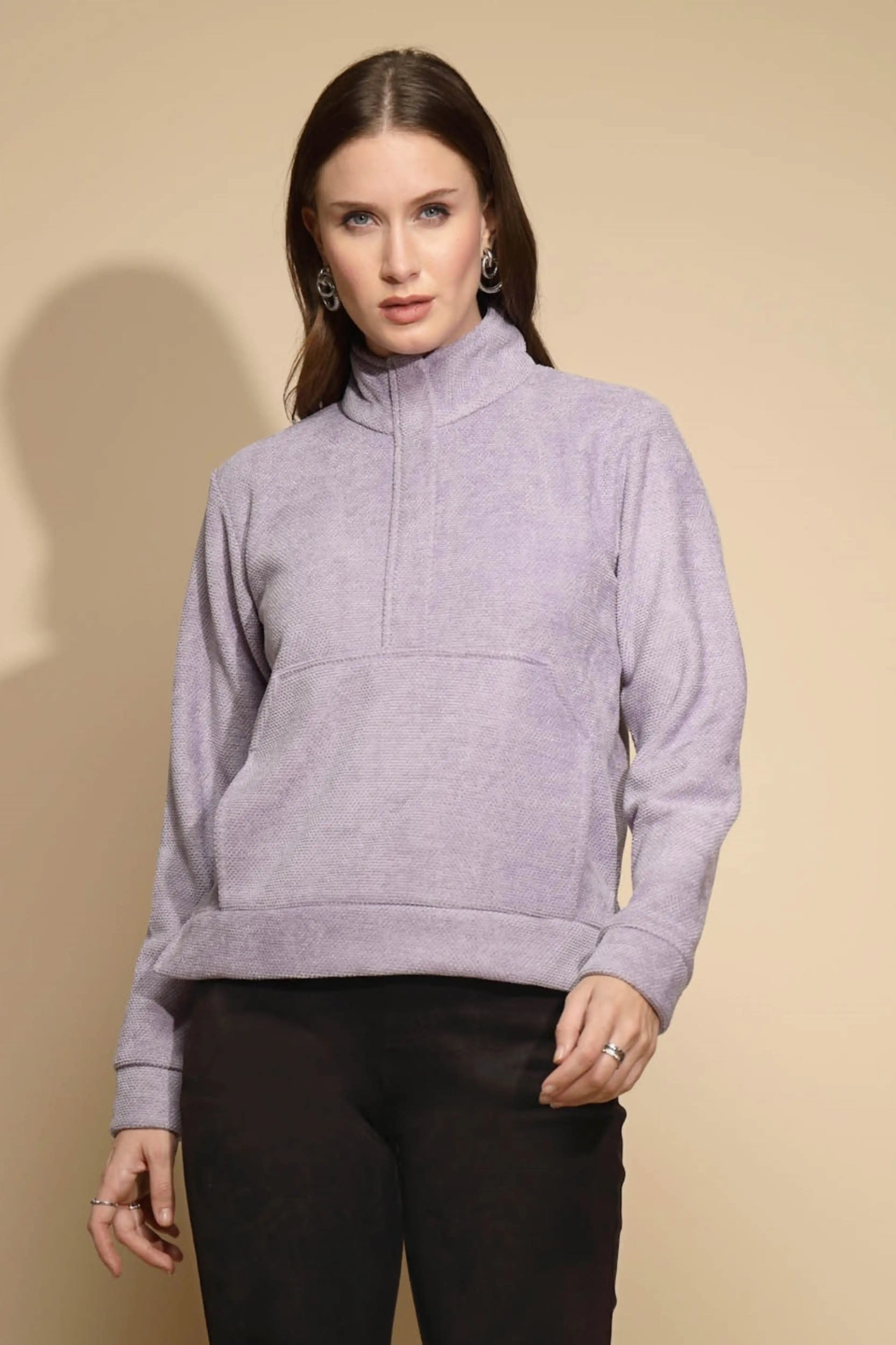 Lilac Solid Fleece Sweatshirt
