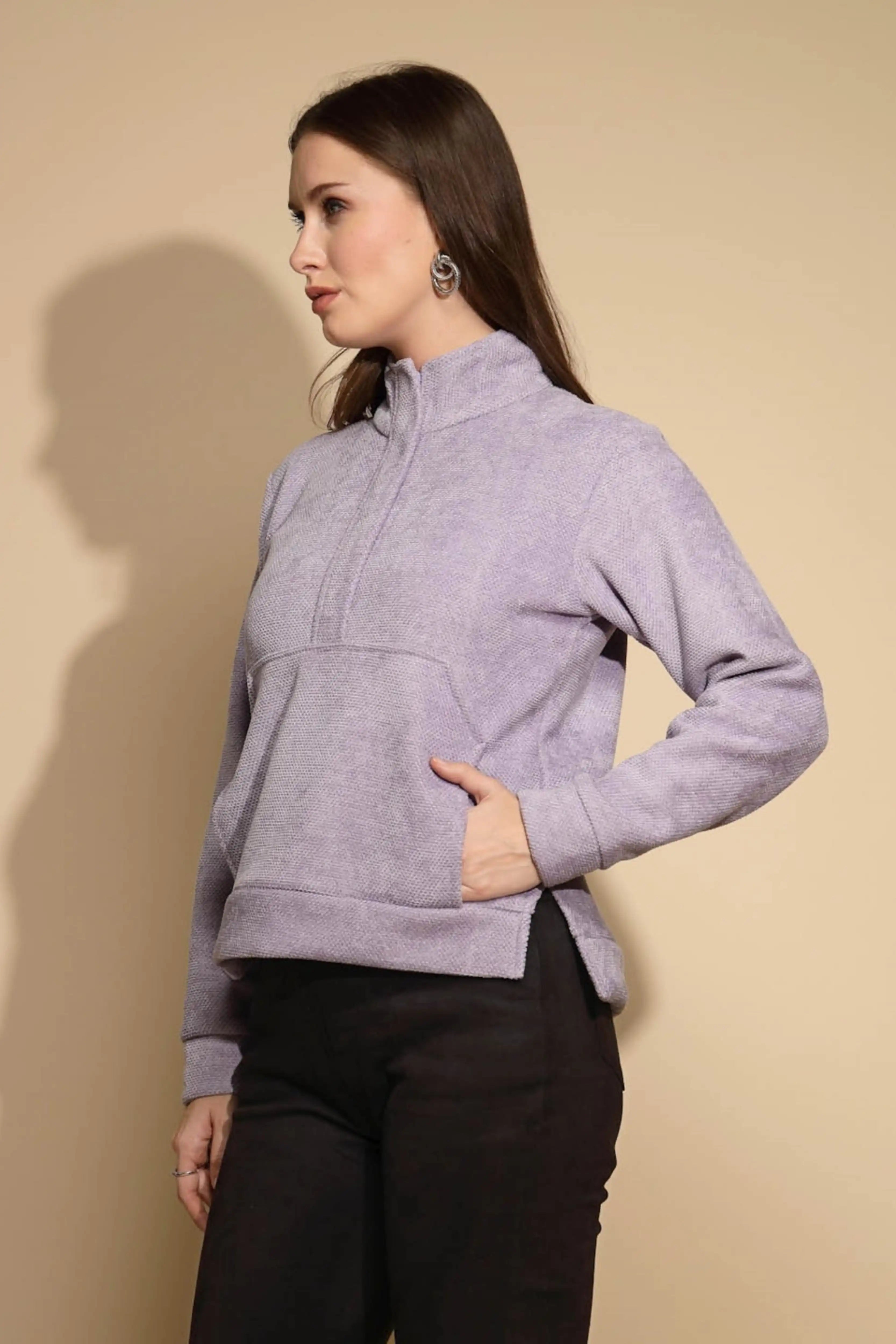 Lilac Solid Fleece Sweatshirt