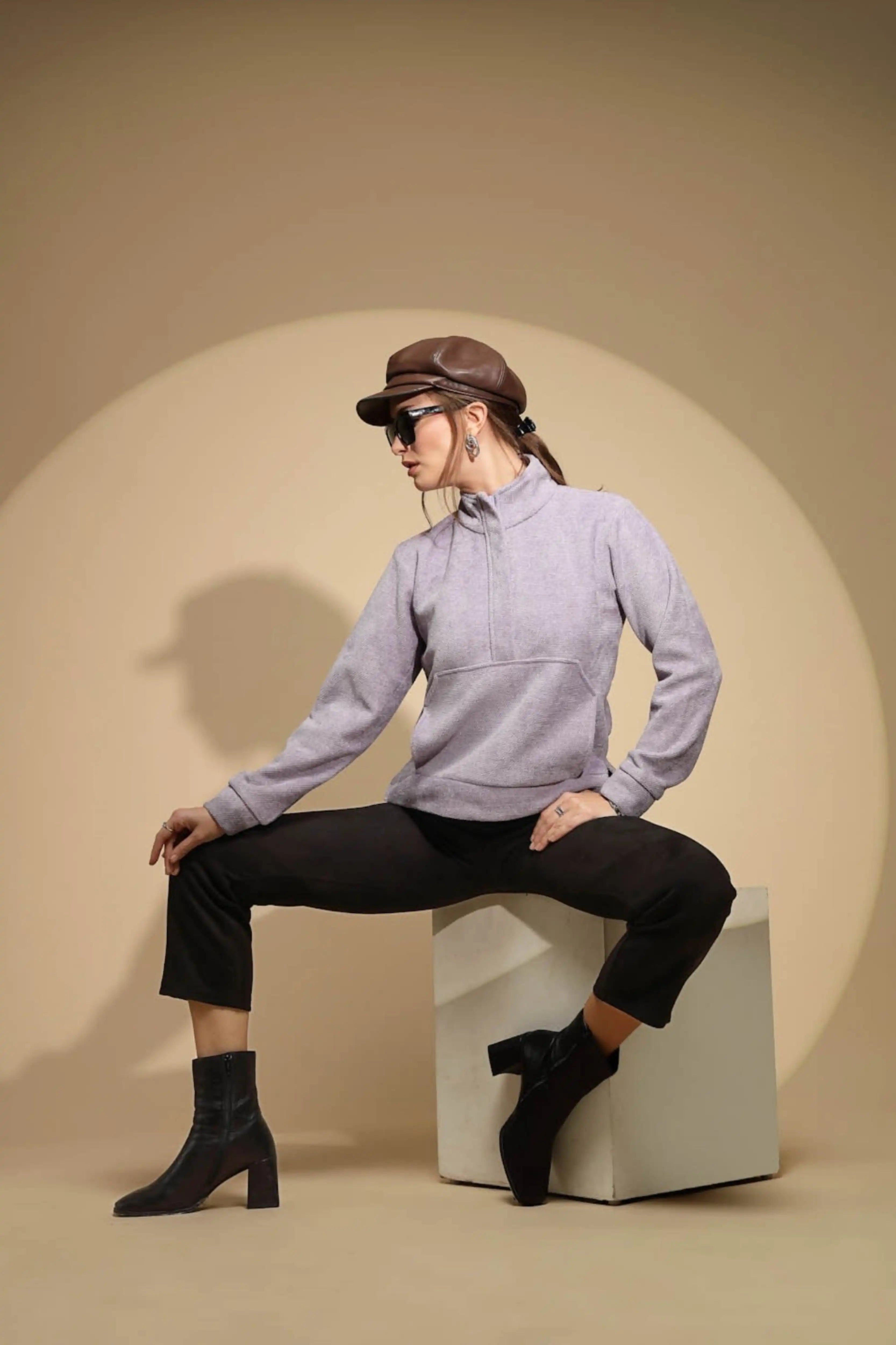 Lilac Solid Fleece Sweatshirt